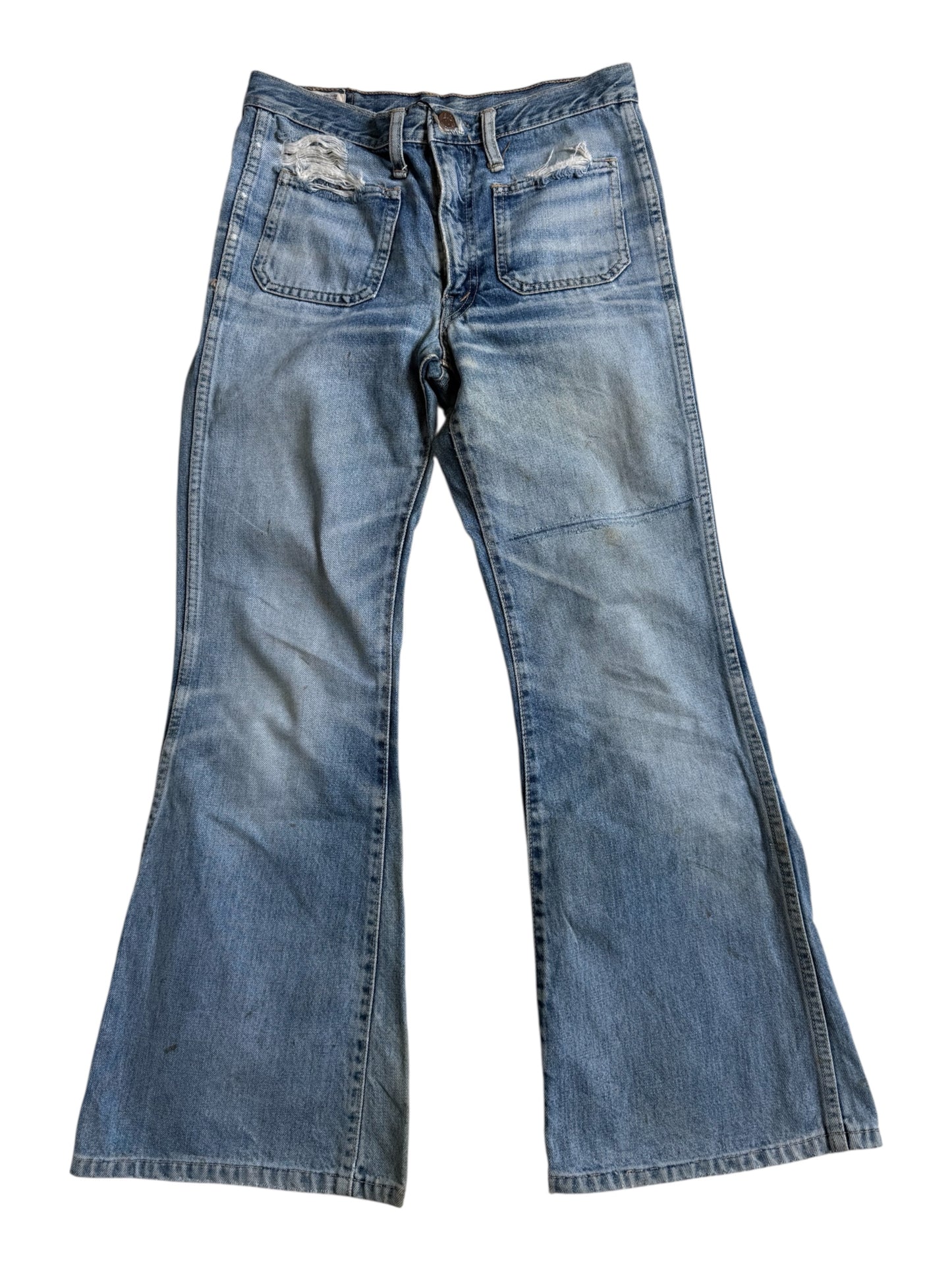 Vintage Big John Big-Washing Flare Bell Bottom Distressed Denim Jeans Japan
