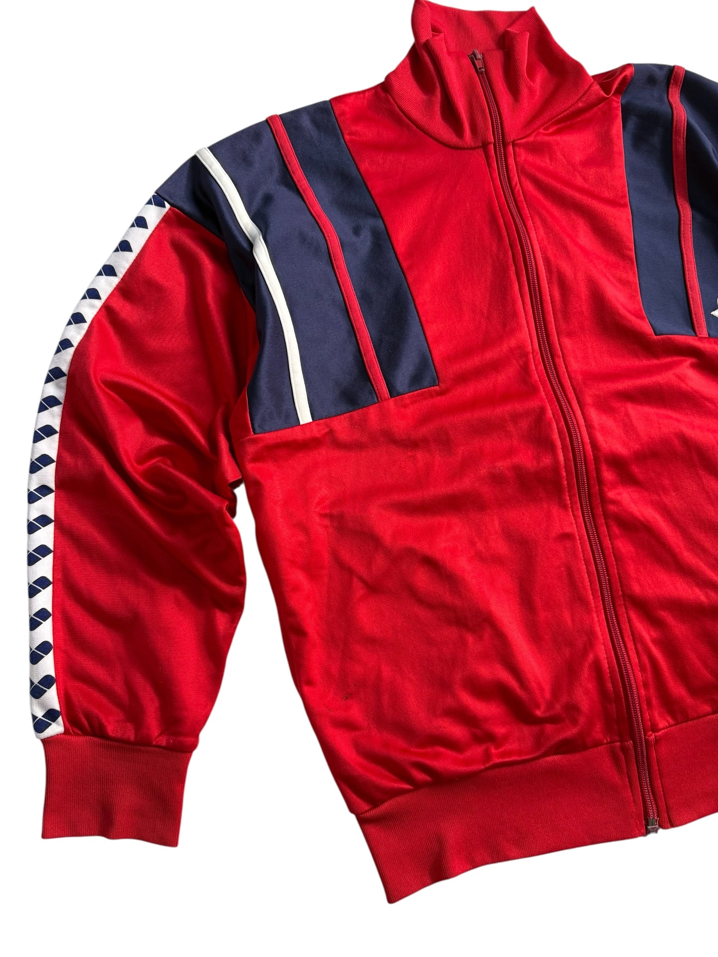 Vintage 80s 90s Arena Track Jacket Side Tape Training Top Red Navy