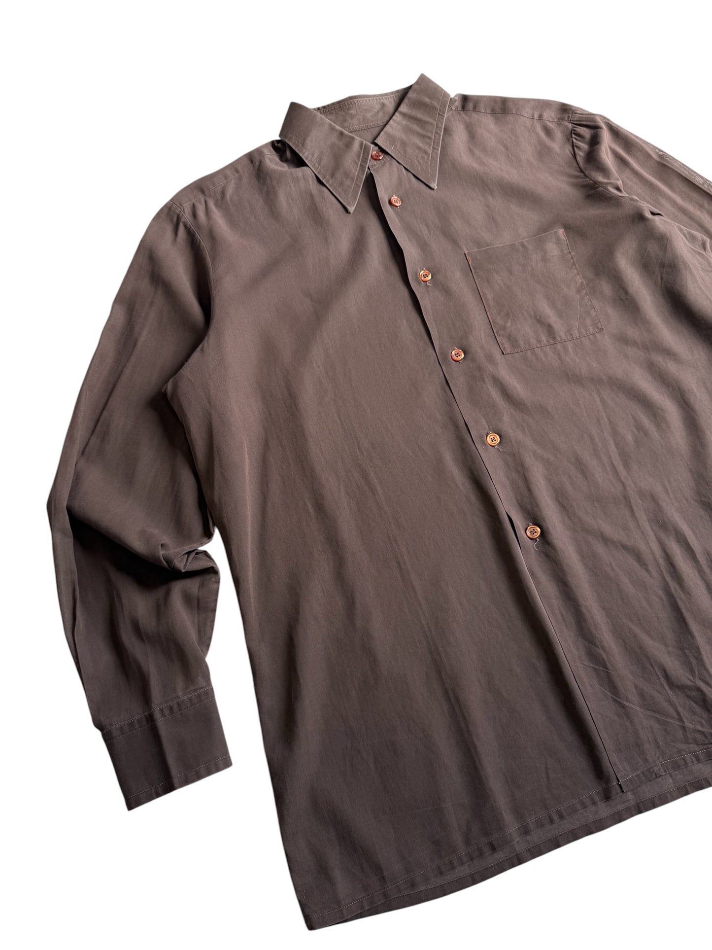 Vintage 1960s Pierre Cardin Paris Brown Cotton Dress Shirt French Designer