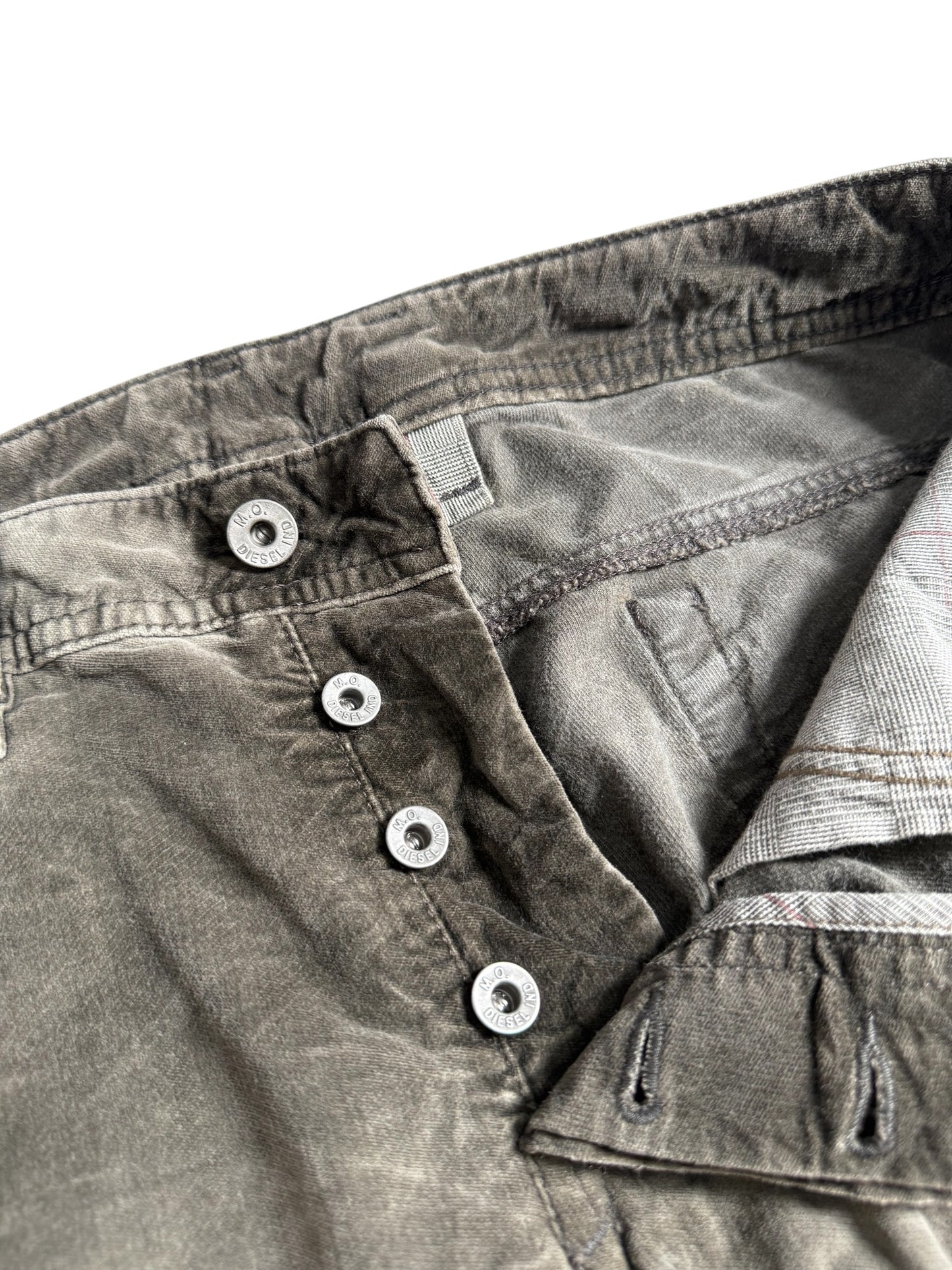 Vintage Y2K Diesel Industry Waxed Cotton Pants Brown Grey Distressed Fade