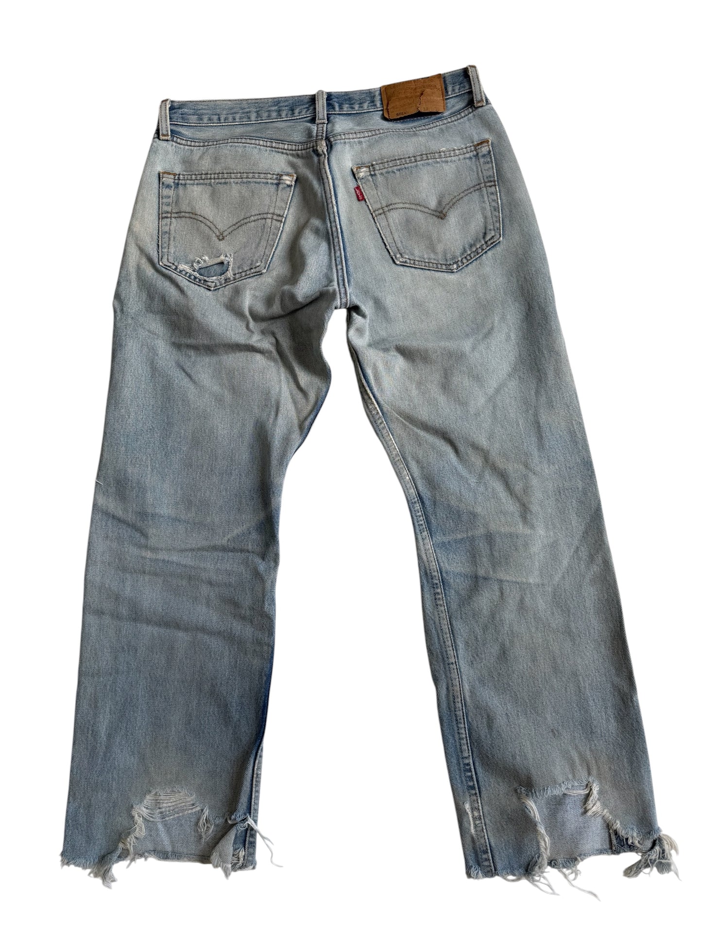 Vintage Levis 501XX Distressed Cropped Jeans Made in USA Light Wash Denim