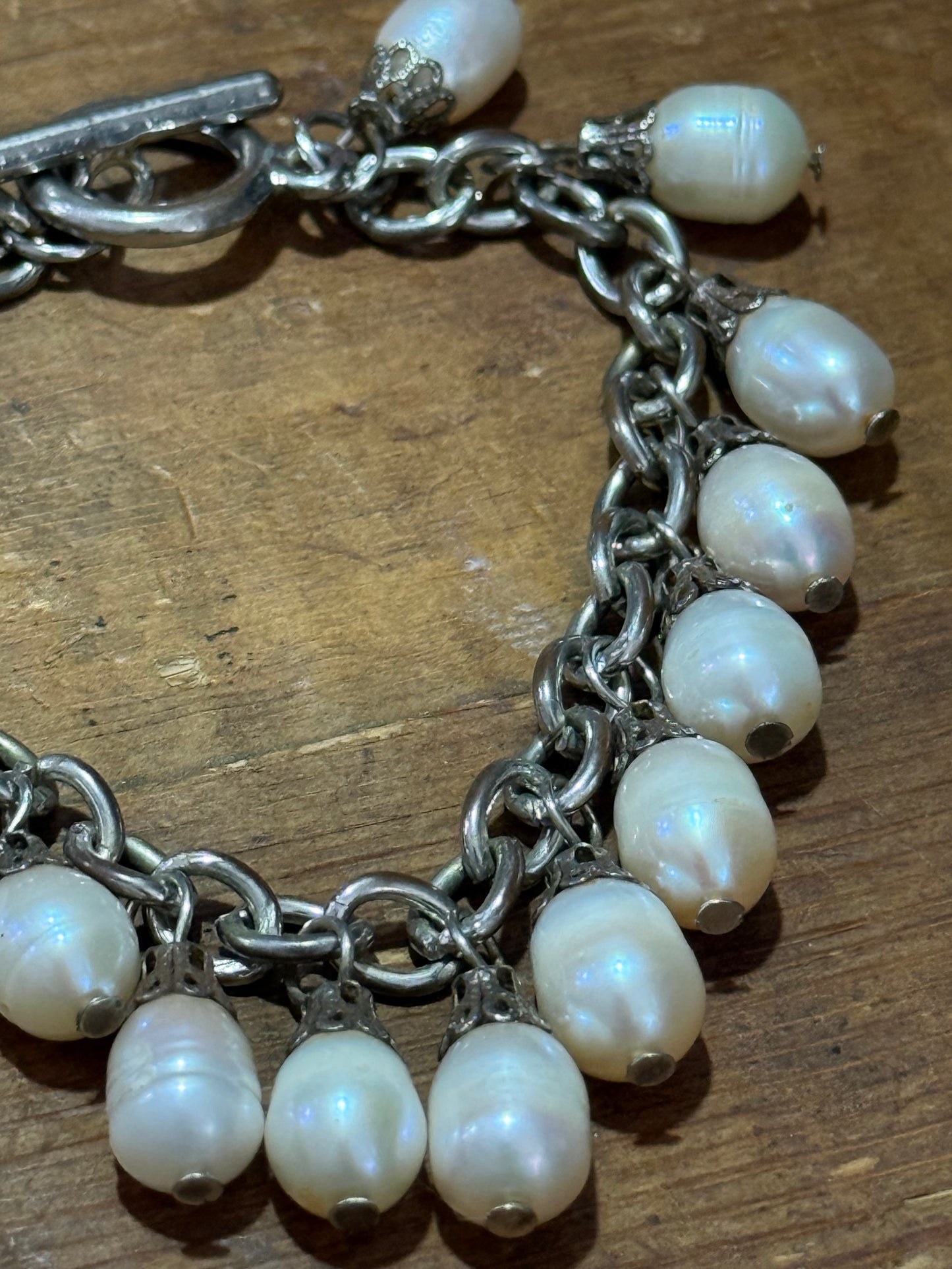Vintage Pearl Charm Bracelet Sterling Silver Chain Dangle