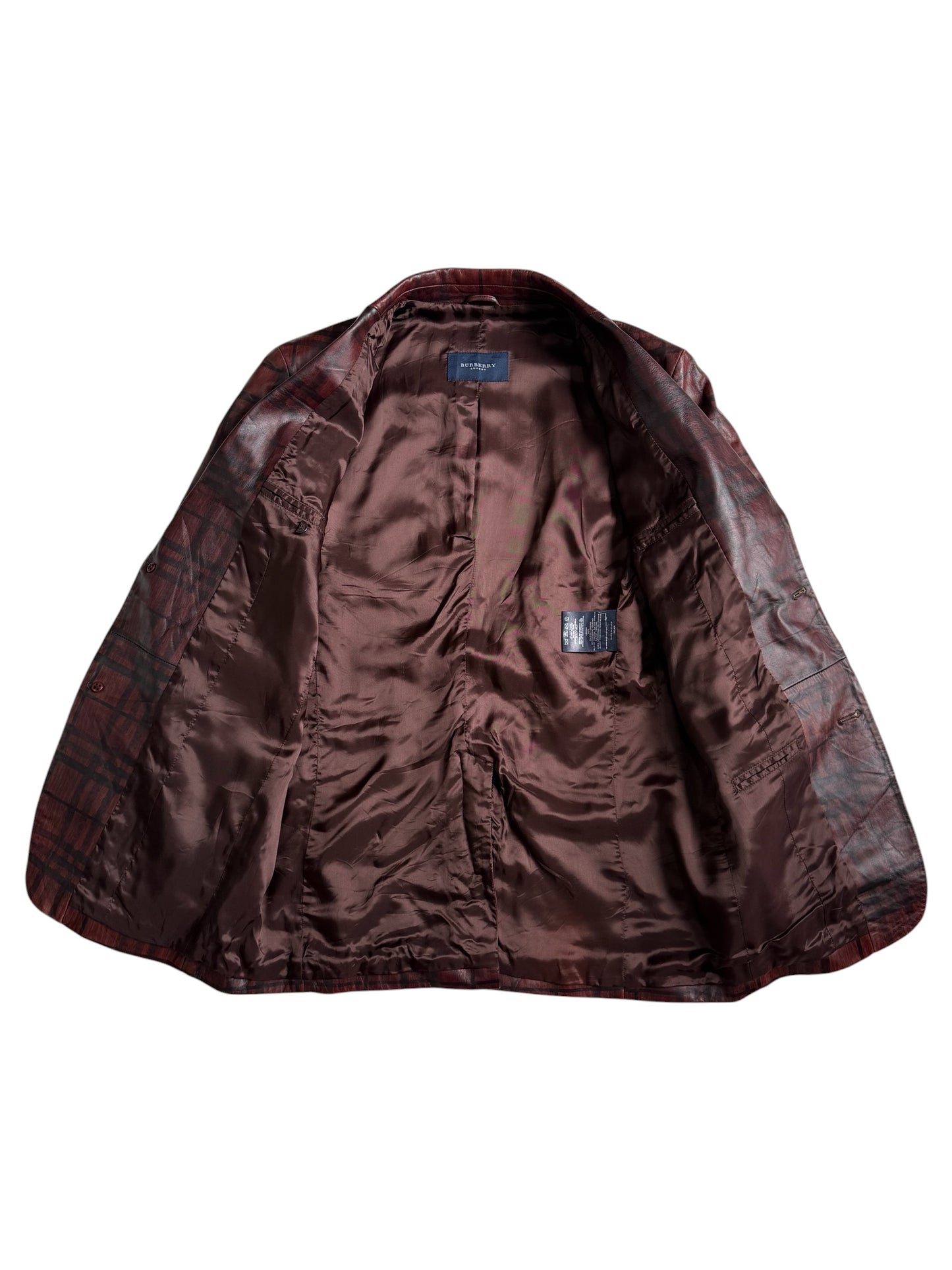 Burberry Leather Plaid Nova Check Blazer Jacket Made In Italy