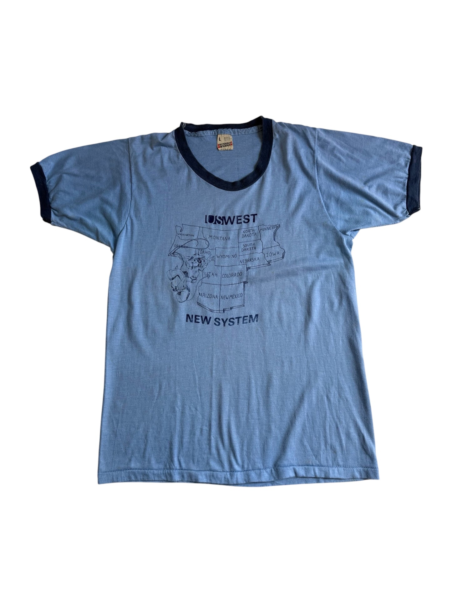 Vintage 1980s USWEST New System Ringer Tshirt USA