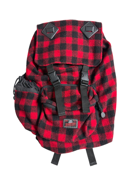 Vintage Johnson Woolen Mills Buffalo Plaid Wool Backpack Made in USA