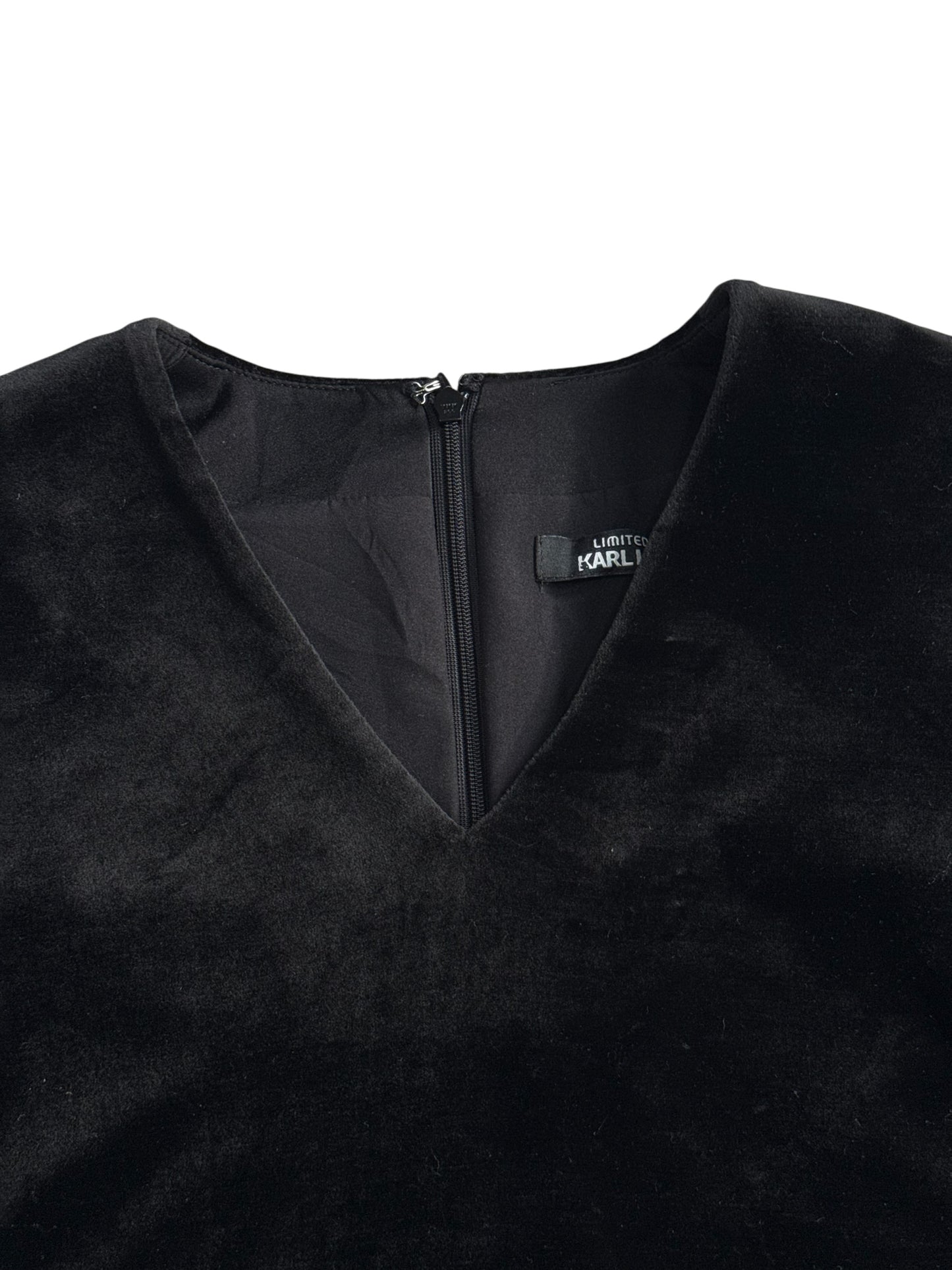 Karl Lagerfeld Limited Edition Black Velvet Dress Sheer Sleeve Minimal A Line
