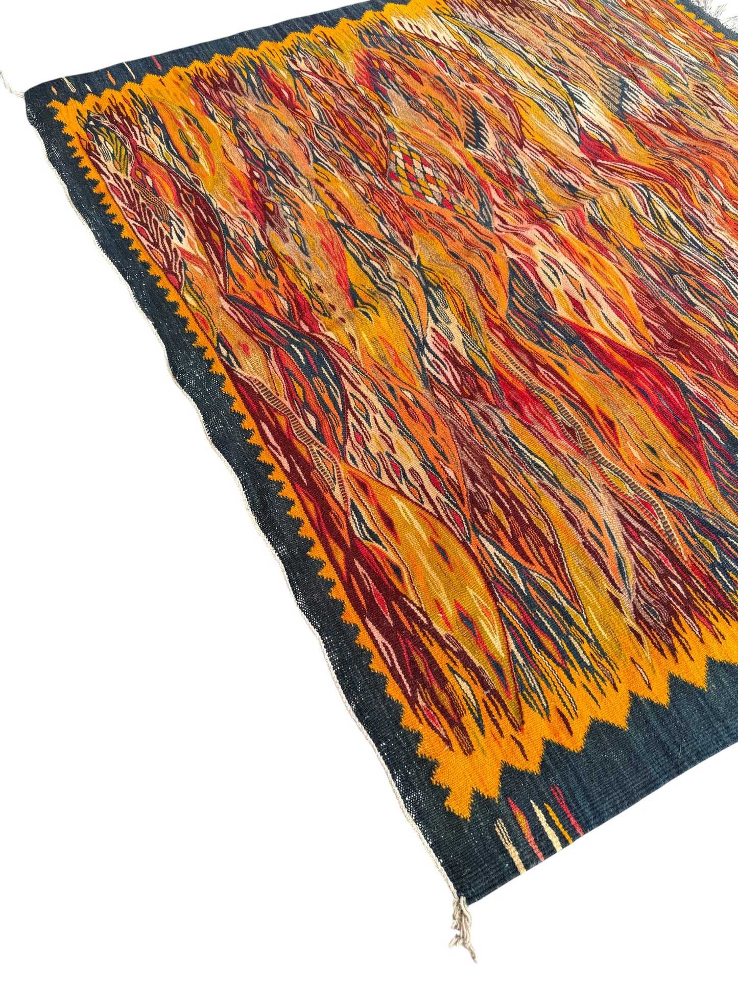 Vintage 1970s Abstract Wool Woven Tapestry Throw Rug Mid Century Modern Boho
