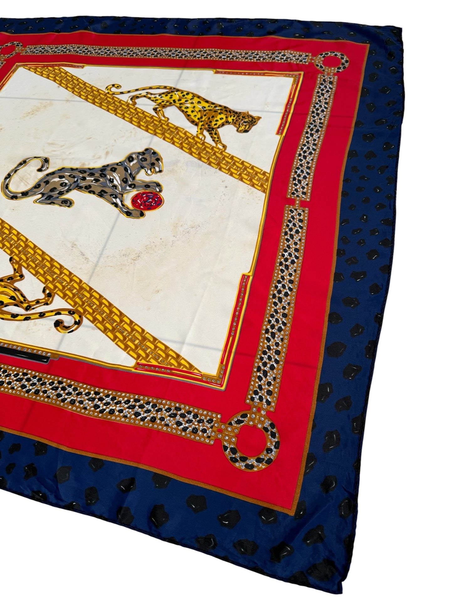 Vintage Hermes Style Leopard Print Silk Feel Scarf