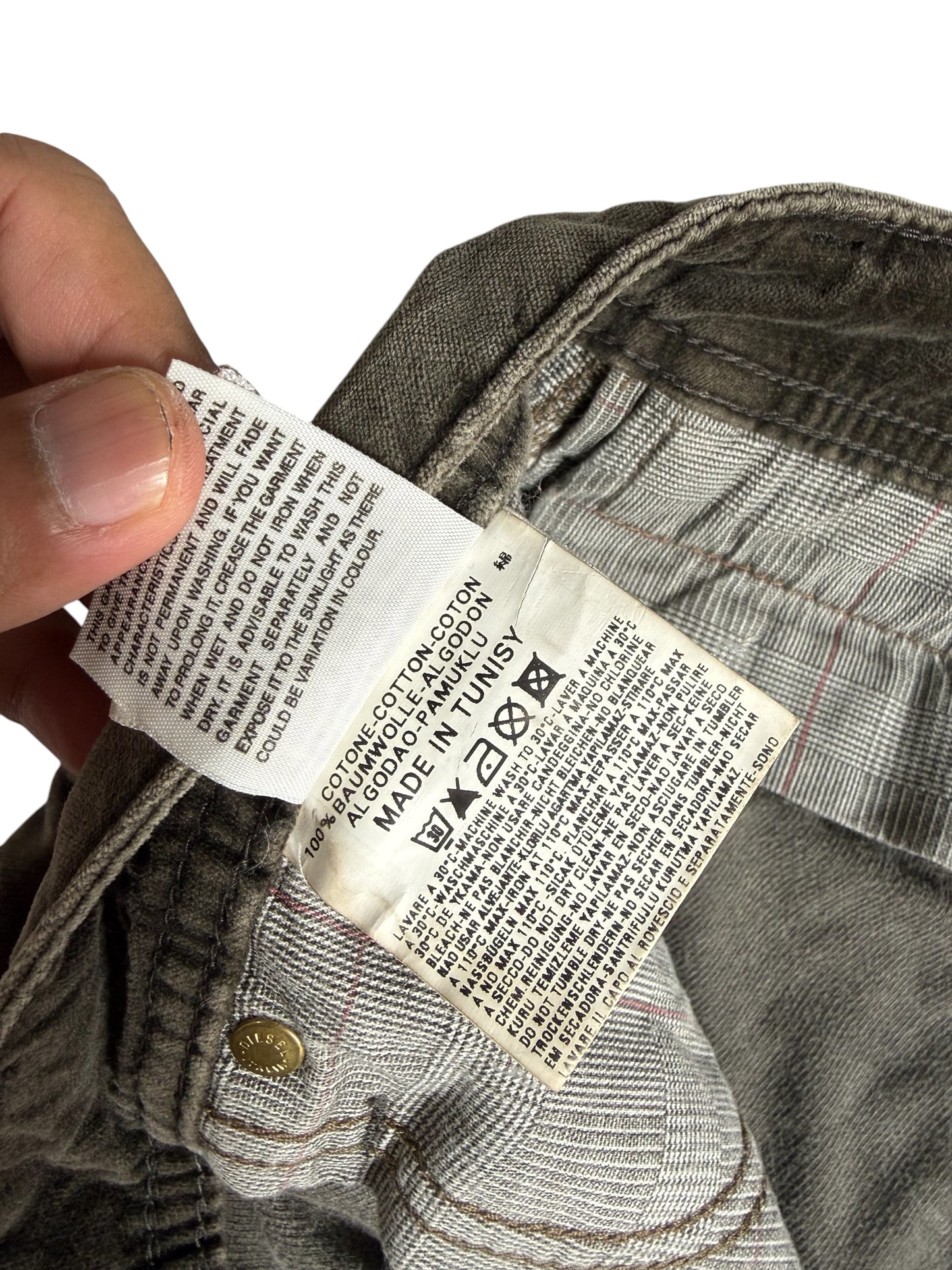 Vintage Y2K Diesel Industry Waxed Cotton Pants Brown Grey Distressed Fade