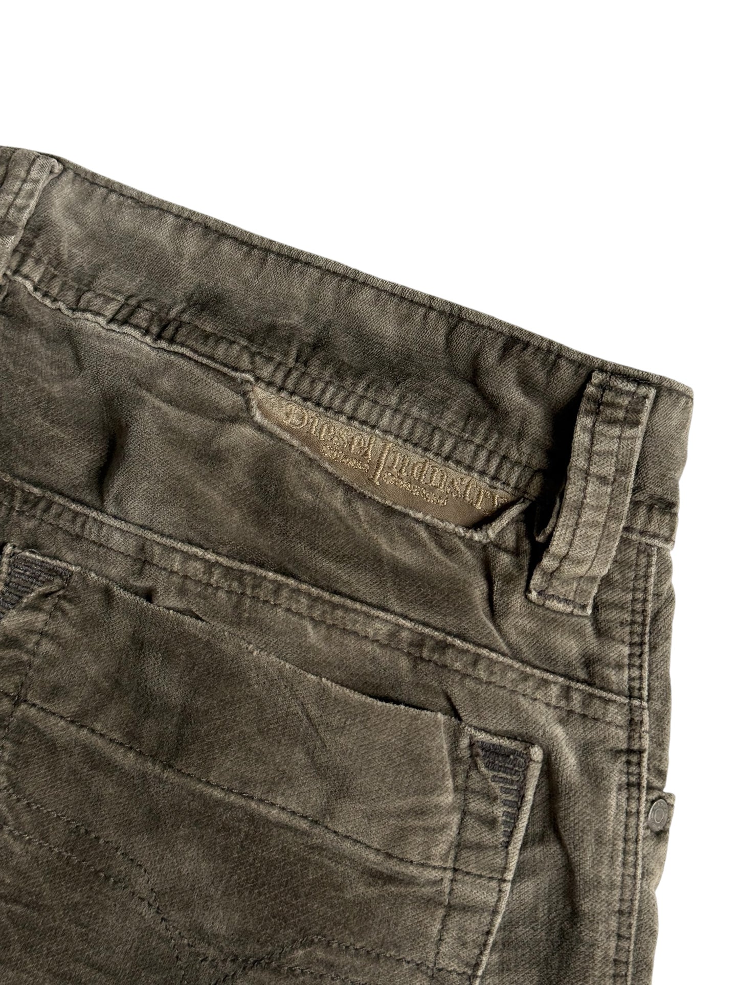 Vintage Y2K Diesel Industry Waxed Cotton Pants Brown Grey Distressed Fade