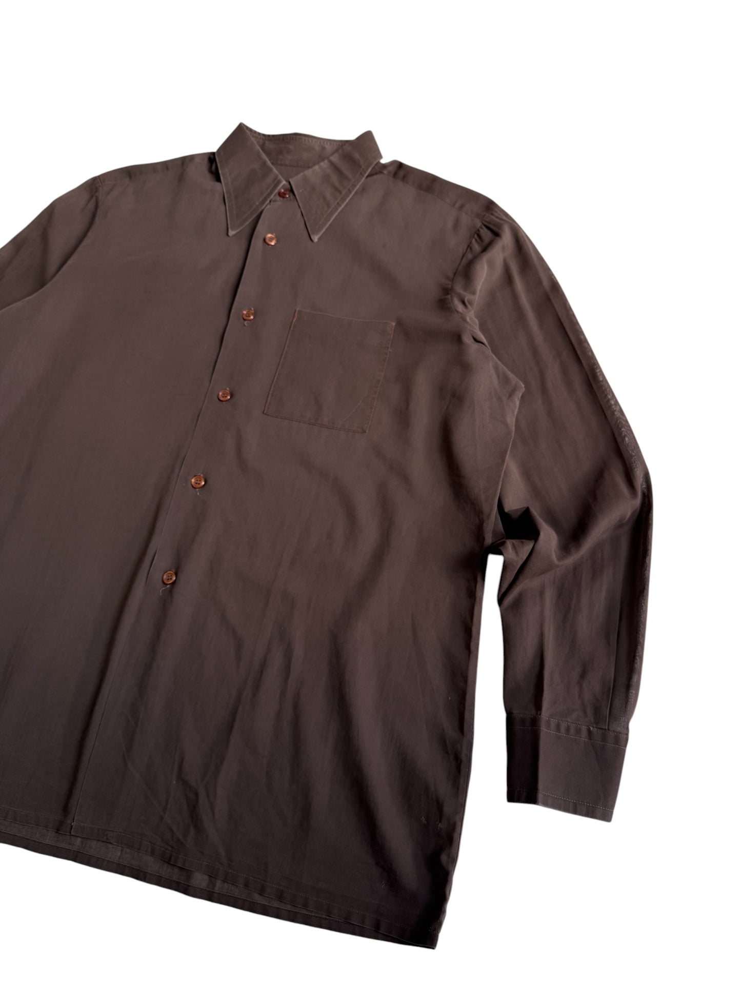 Vintage 1960s Pierre Cardin Paris Brown Cotton Dress Shirt French Designer