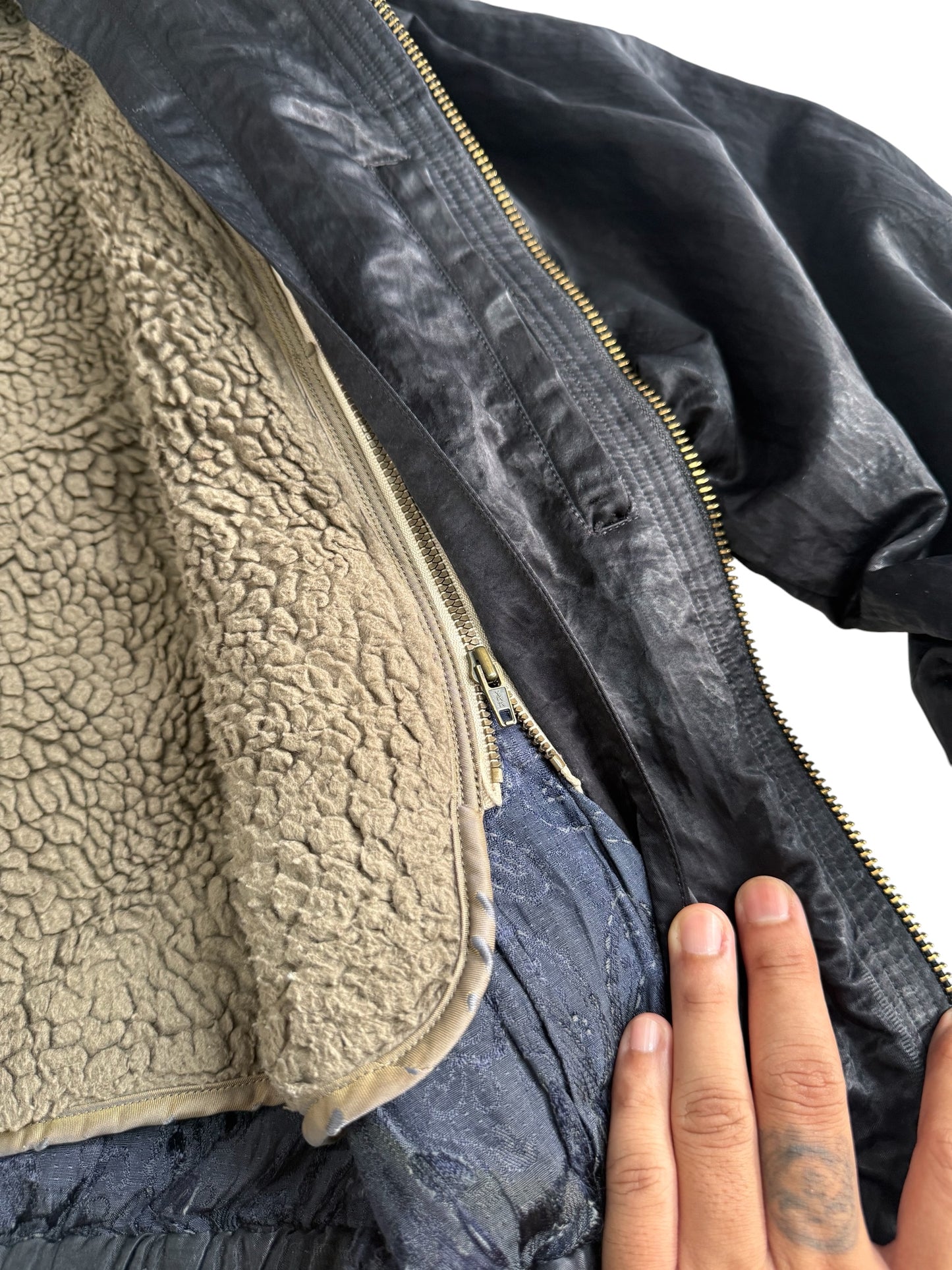 Vintage 80s 90s Japanese Multi Pocket Flight Bomber Jacket Removable Boa Liner