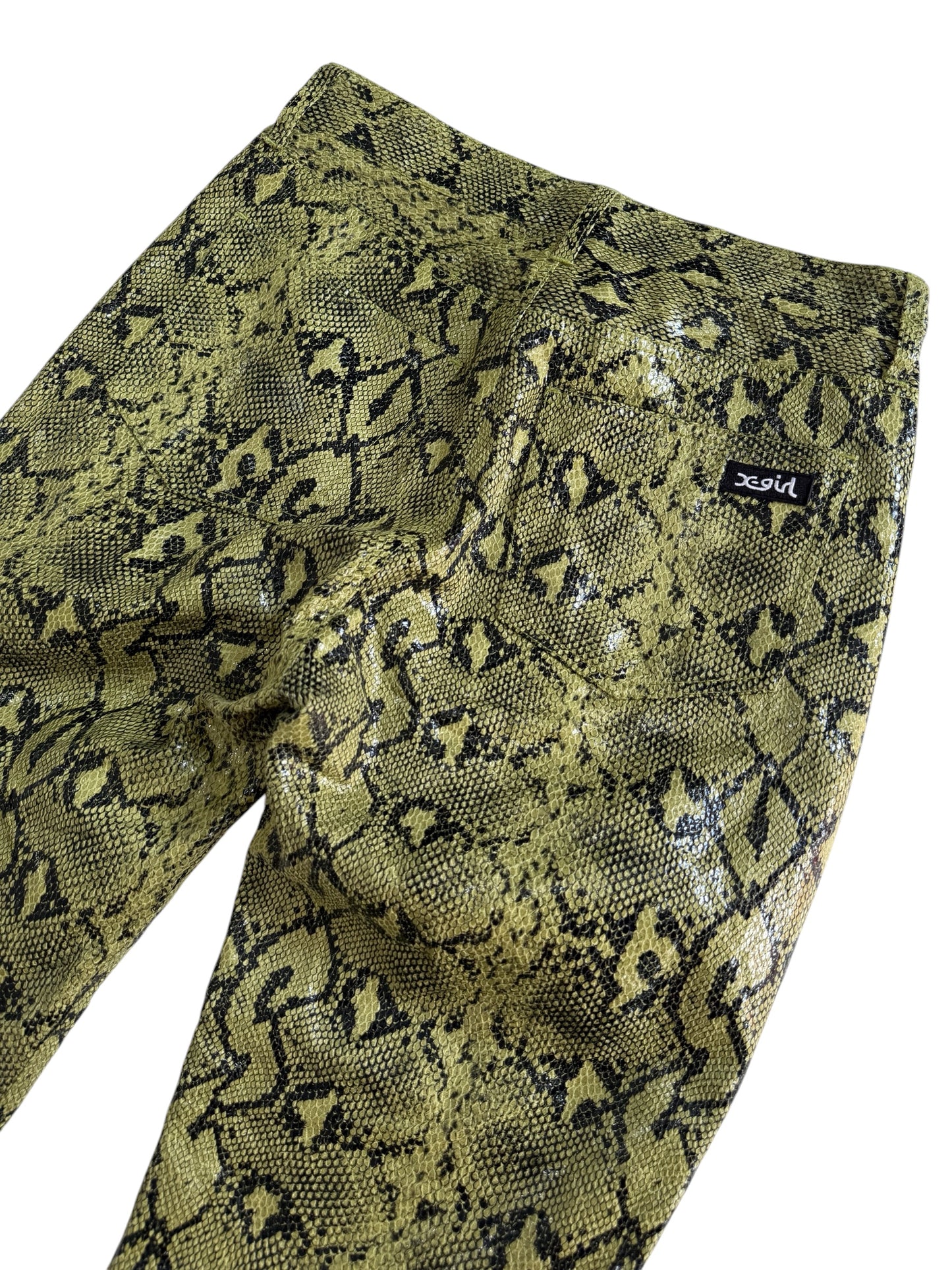 X-girl Textured Faux Snake Skin Flare Pants Y2K Japan