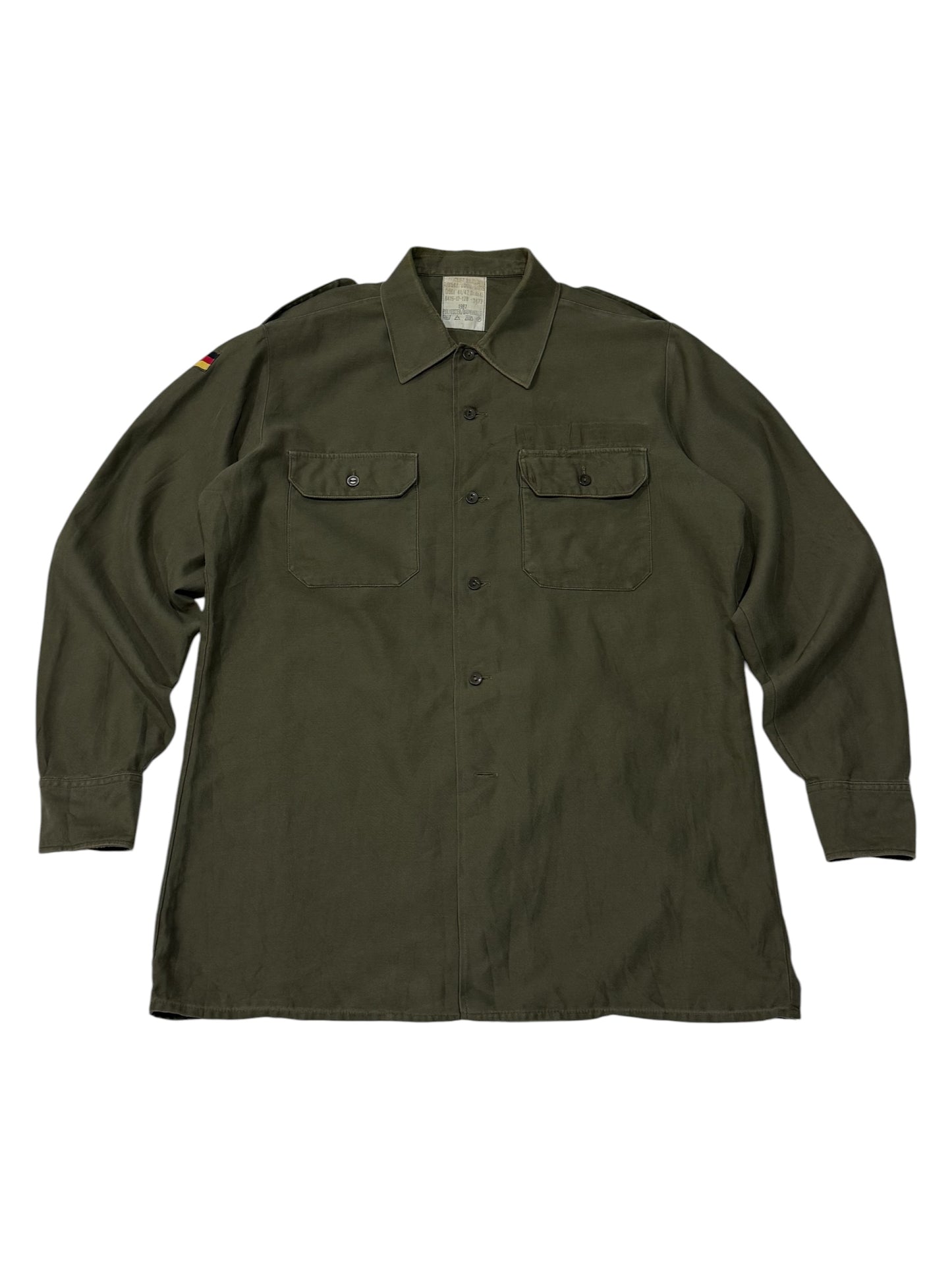 Vintage 1987 West German Army Field Shirt Olive Drab Bundeswehr Feuchter Ringelai