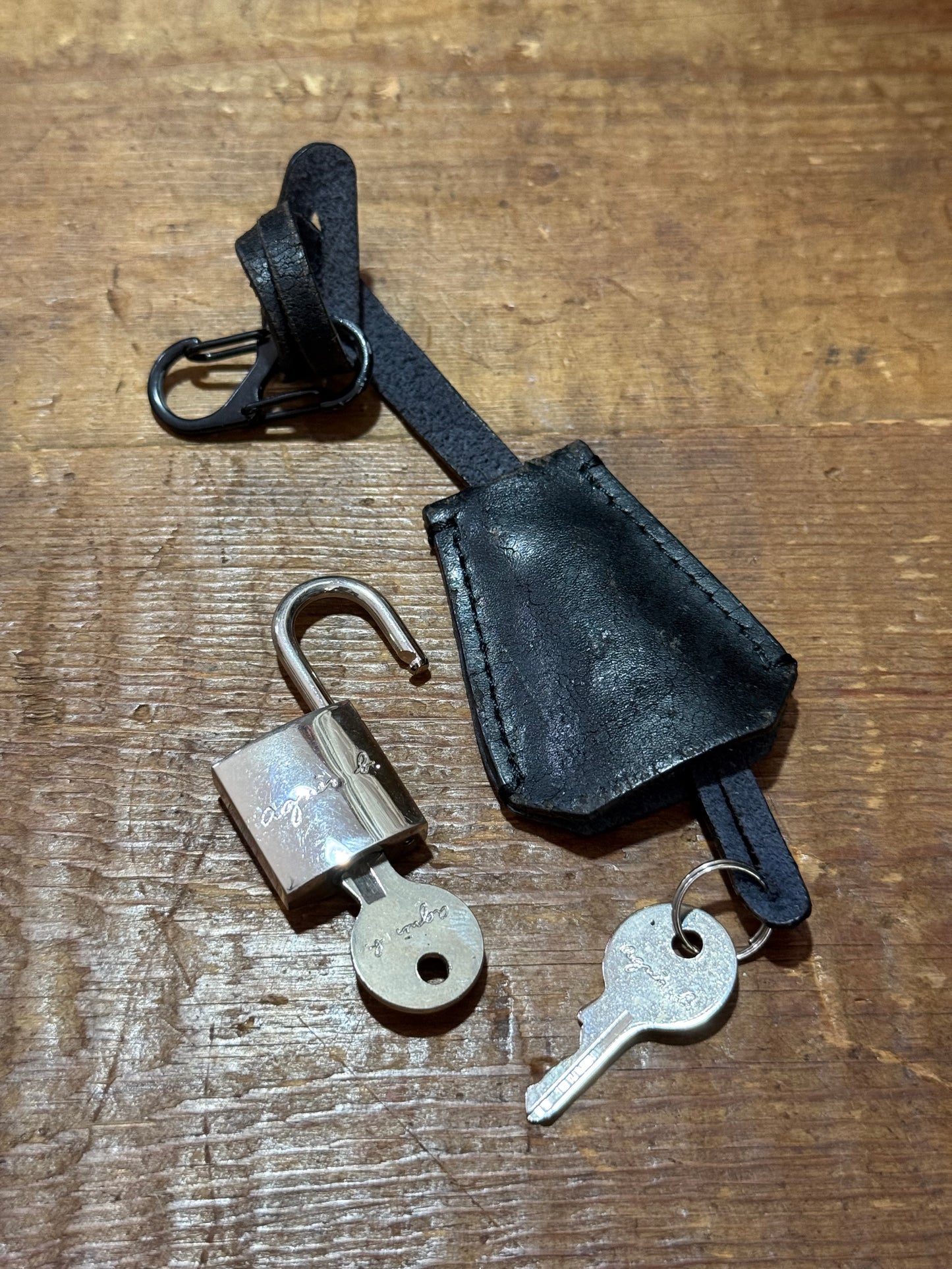 Vintage Agnes b. Leather Keychain Padlock Set