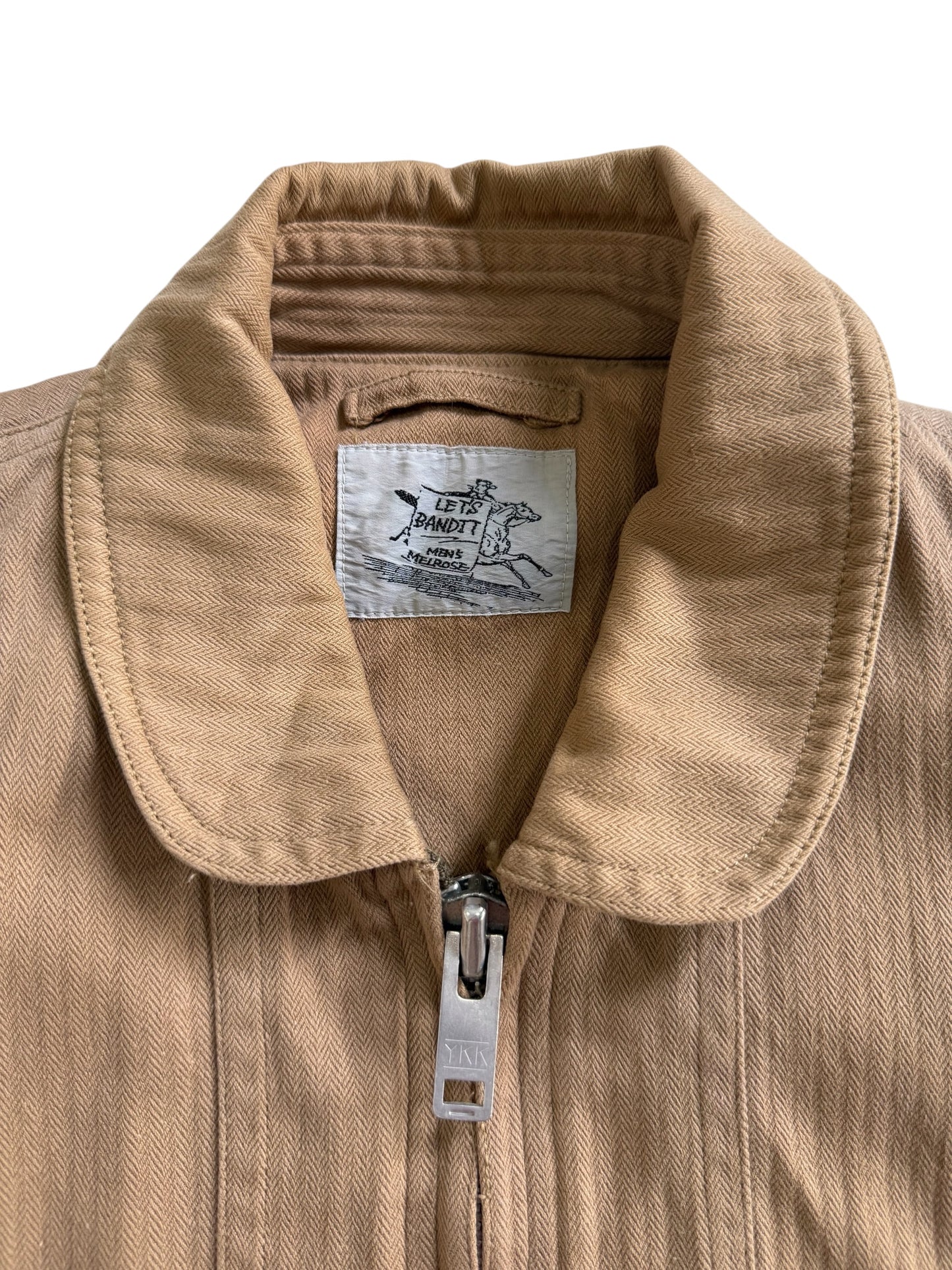 Vintage 180s-90s Lets Bandit Melrose Herringbone Motorcycle Jacket Tan Brown