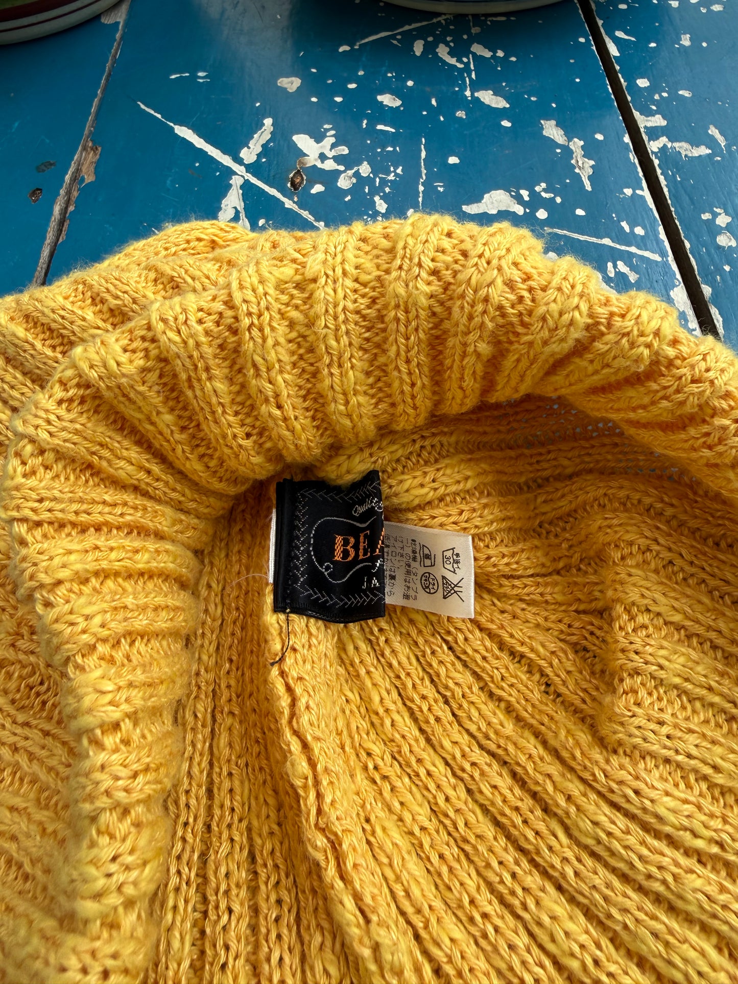 BEAMS Japan Made in England Mustard Yellow Rib Knit Beanie