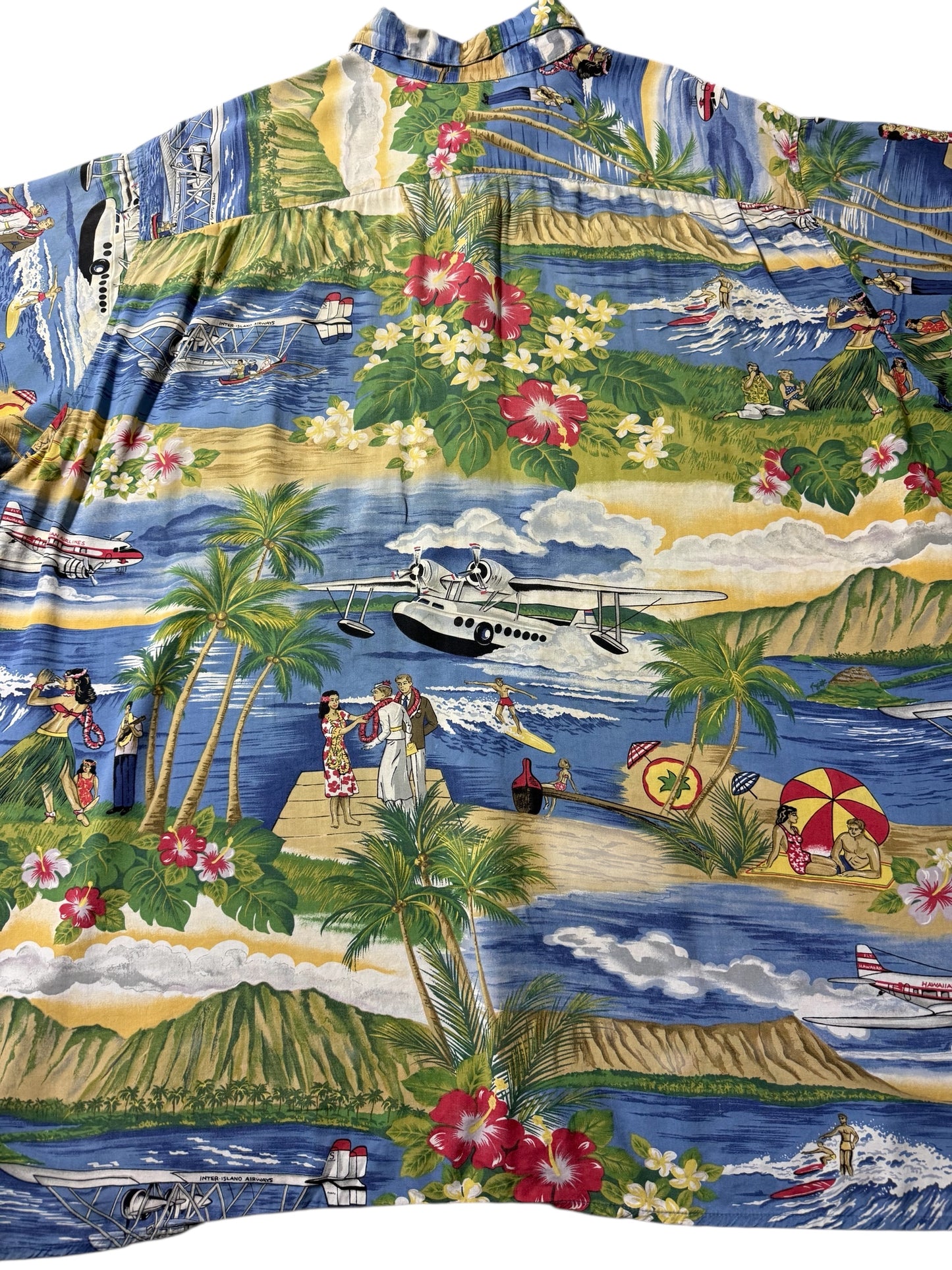 Vintage 1990s Reyn Spooner Rayon Hawaiian Aloha Shirt Scenic Print