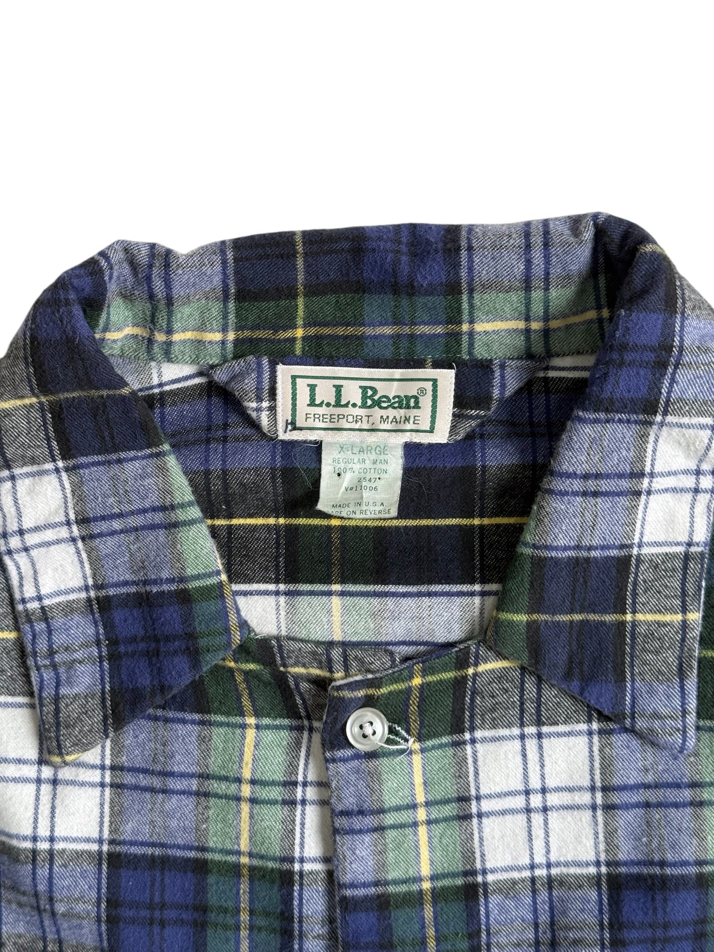 Vintage 1990s LL Bean Black Watch Plaid Flannel Pajama Shirt Made in USA