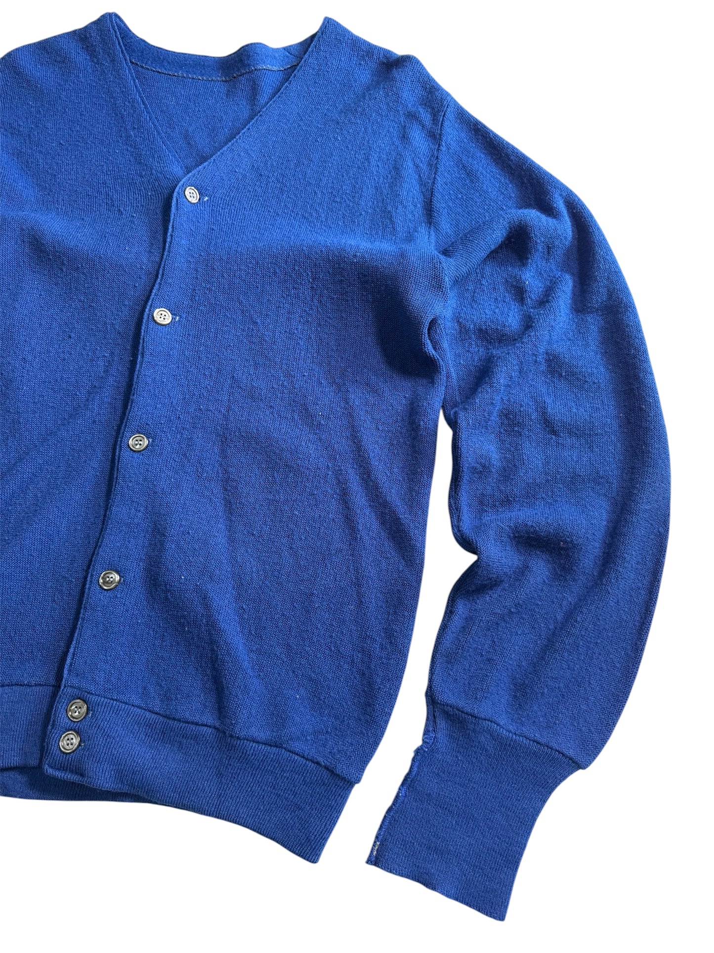 Vintage 1960s–70s Orlon Acrylic Knit Blue Cardigan Made In Usa
