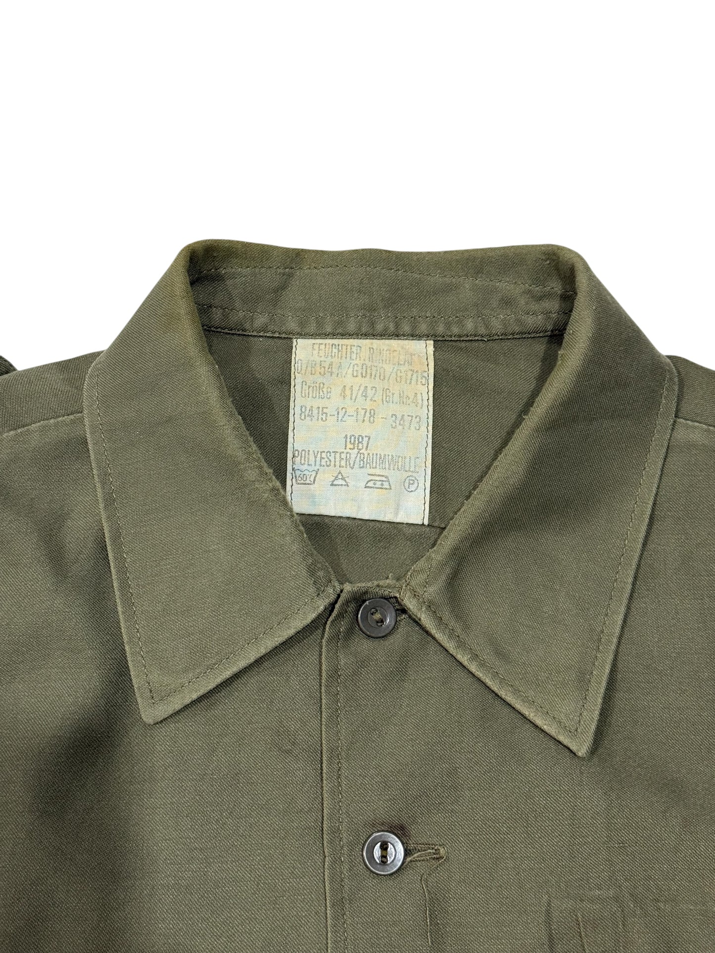 Vintage 1987 West German Army Field Shirt Olive Drab Bundeswehr Feuchter Ringelai