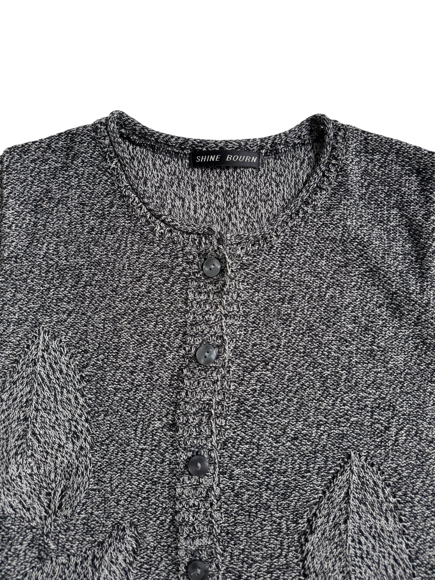 Shine Bourn Leaf Pattern Knit Vest Grey