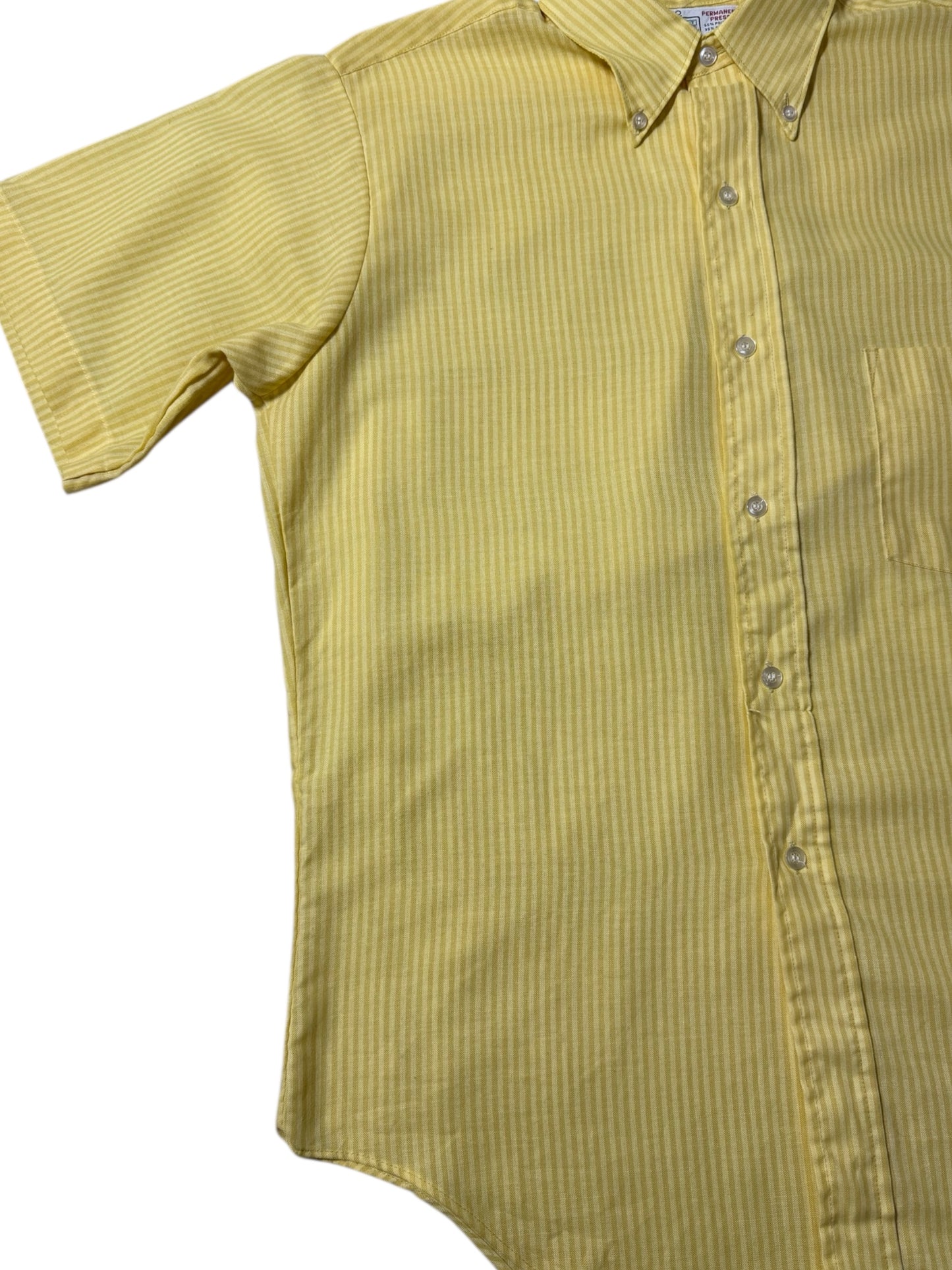Vintage 1970s Kmart Permanent Press Button-Down Shirt Yellow Stripe