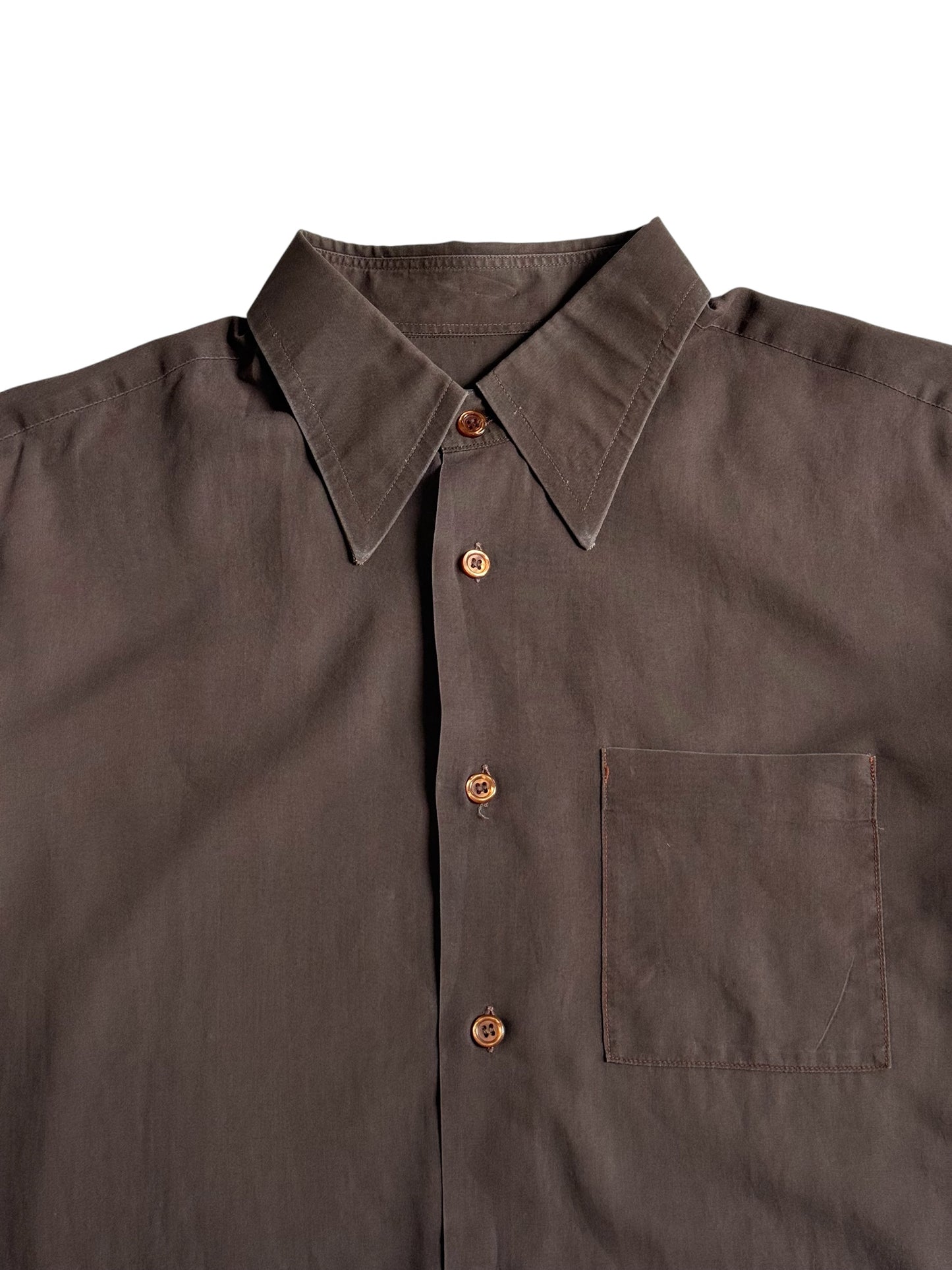 Vintage 1960s Pierre Cardin Paris Brown Cotton Dress Shirt French Designer