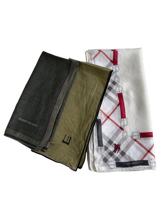 Designer Handkerchief Lot of 3 Burberry Pierre Balmain Dunhill Pocket Square