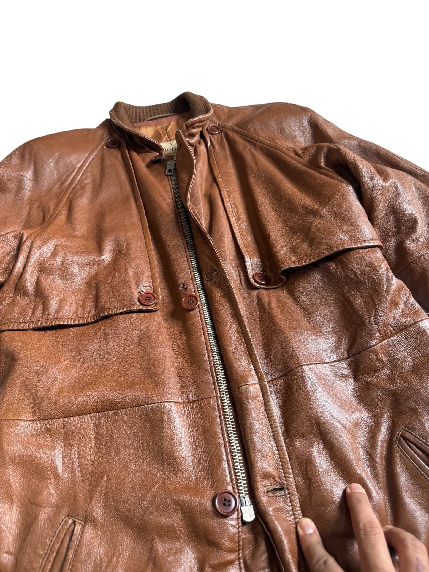 Vintage 1980s Valentino Pelle Brown Leather Belted Field Coat Made in Italy