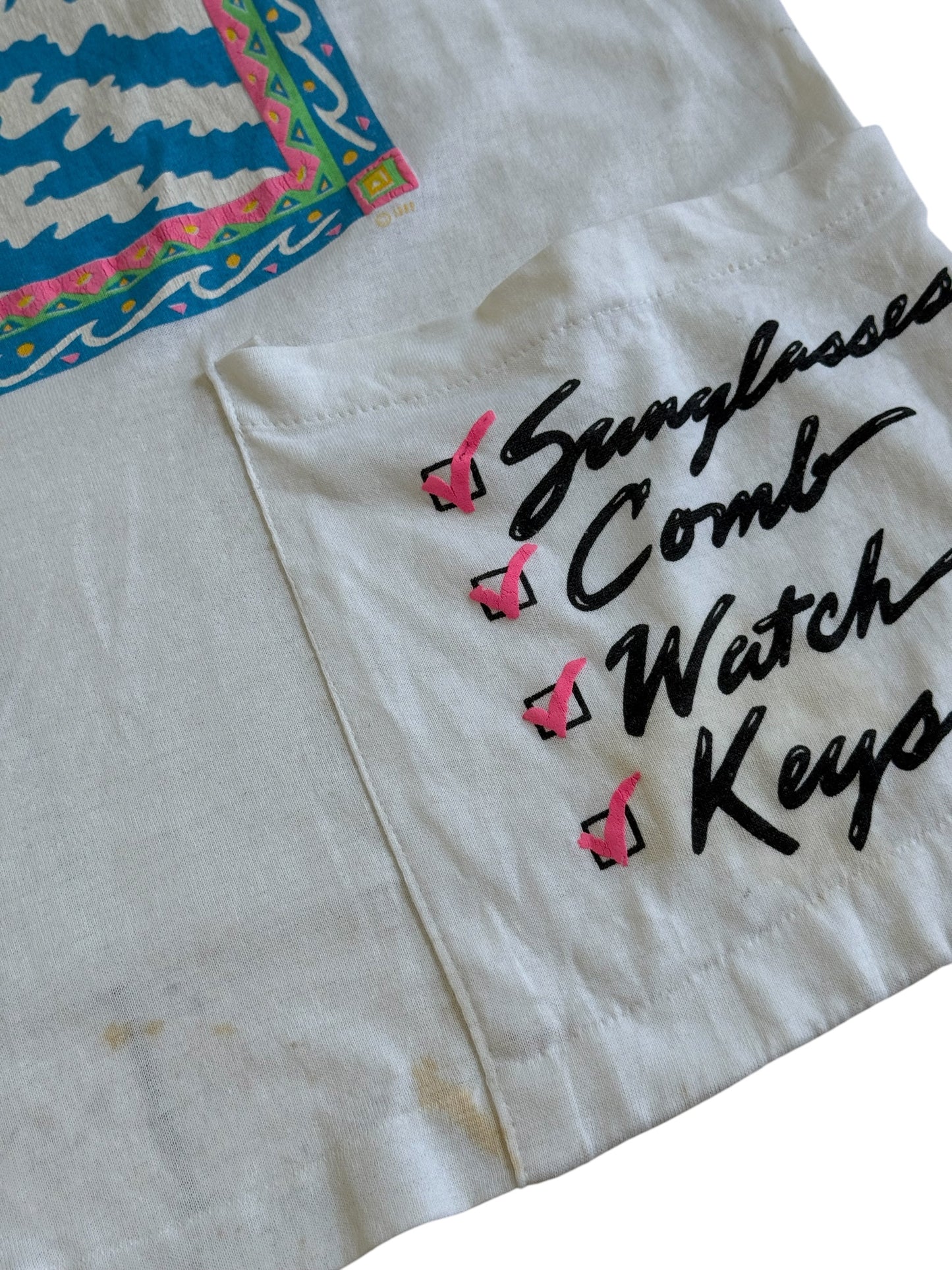 Vintage 80s 90s Surf Wild Beach Cover Up Tshirt Pocket Checklist Made In Usa