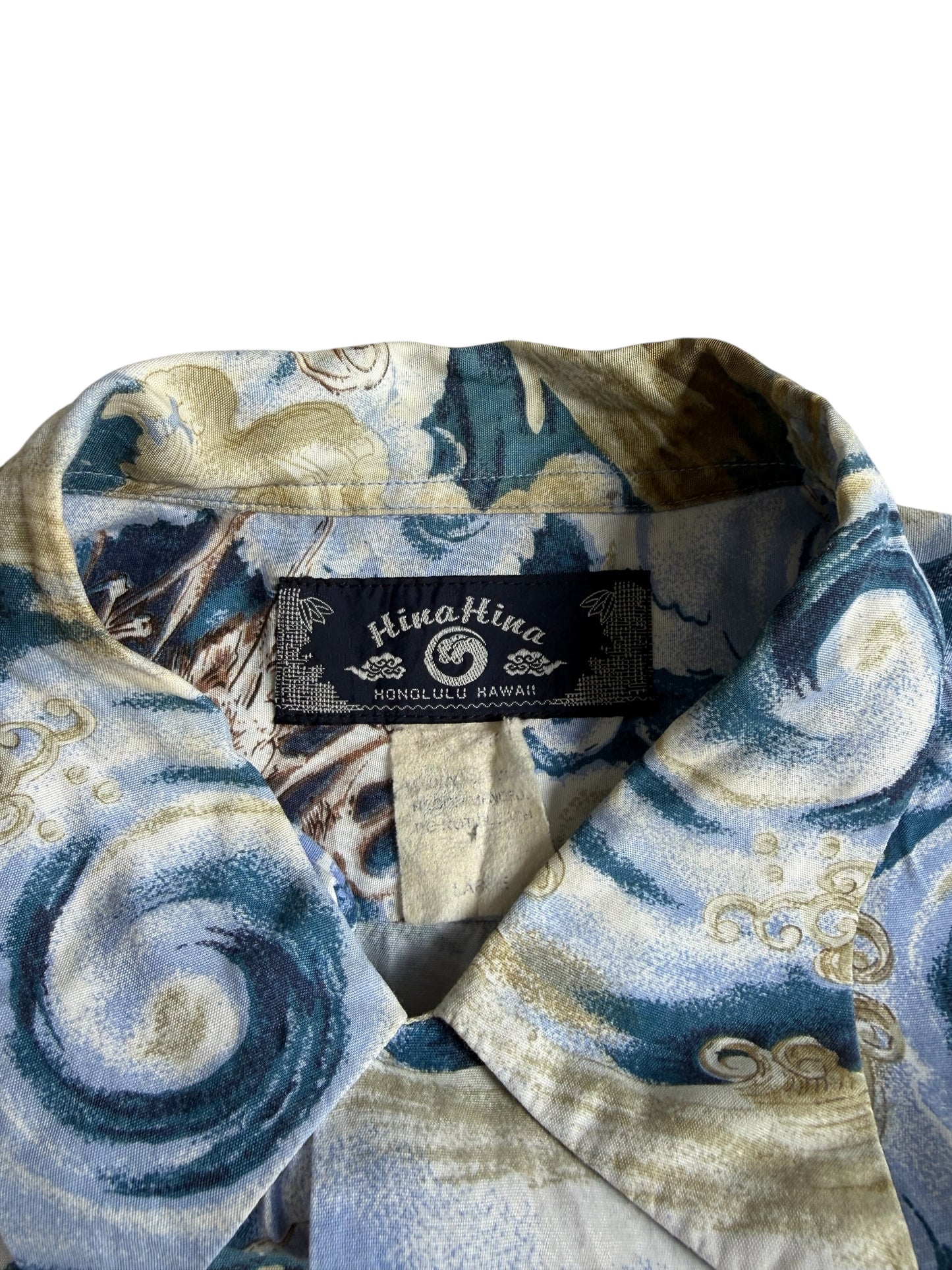 Vintage HinaHina Hawaiian Rayon Aloha Shirt Dragon Mount Fuji Wave Print