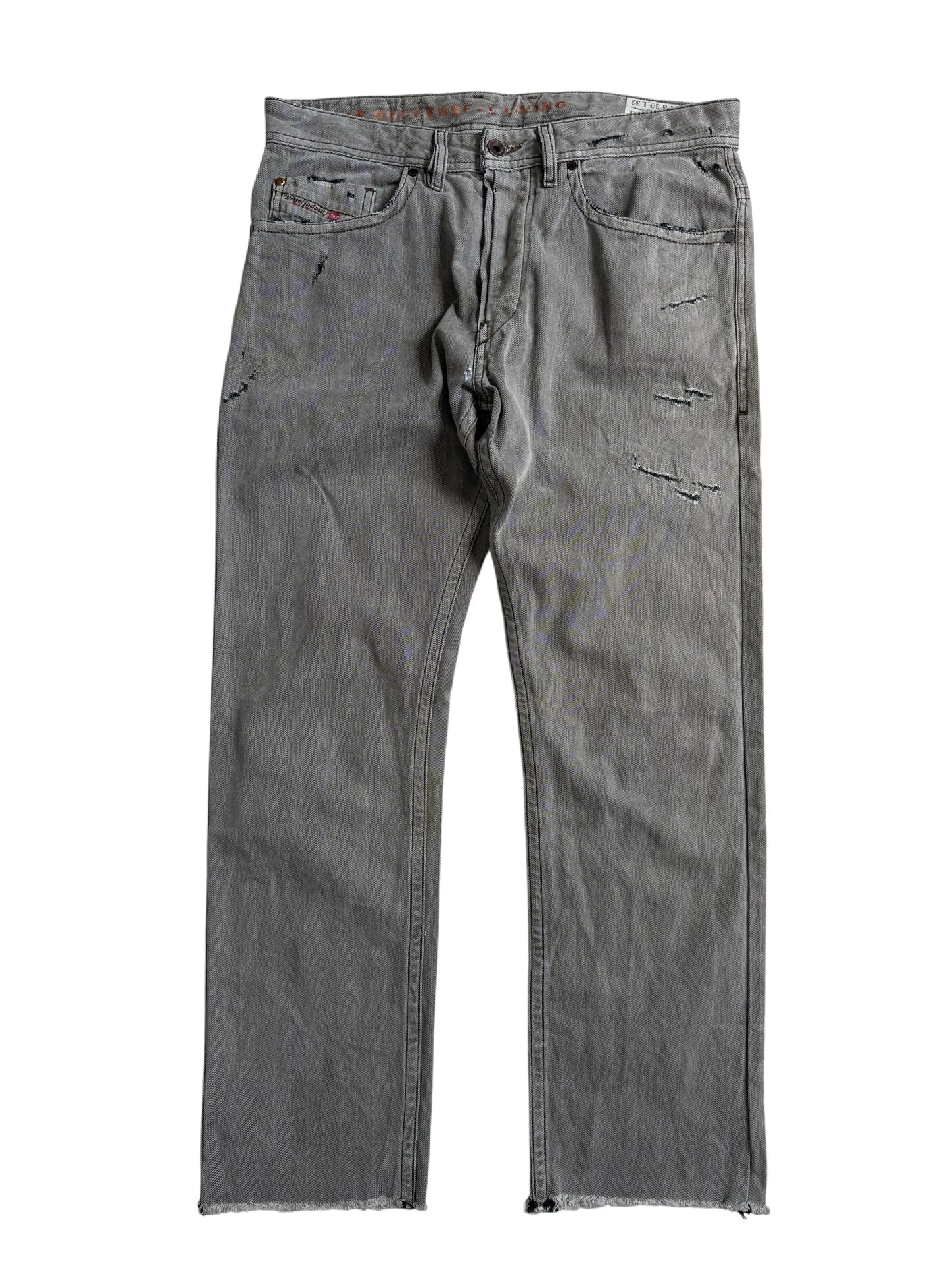 Diesel Braddom Regular Slim Carrot Grey Herringbone Distressed Jeans