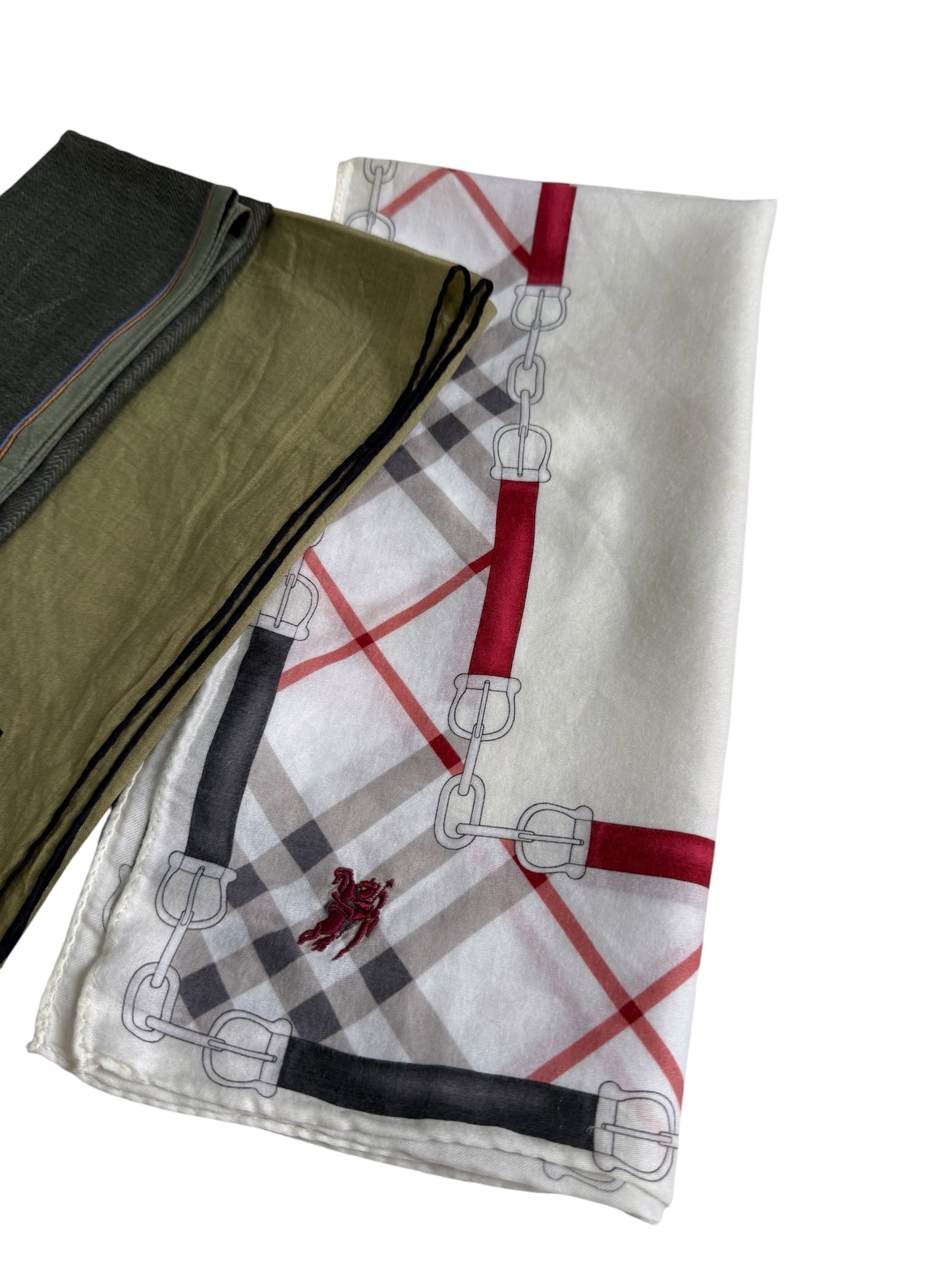 Designer Handkerchief Lot of 3 Burberry Pierre Balmain Dunhill Pocket Square