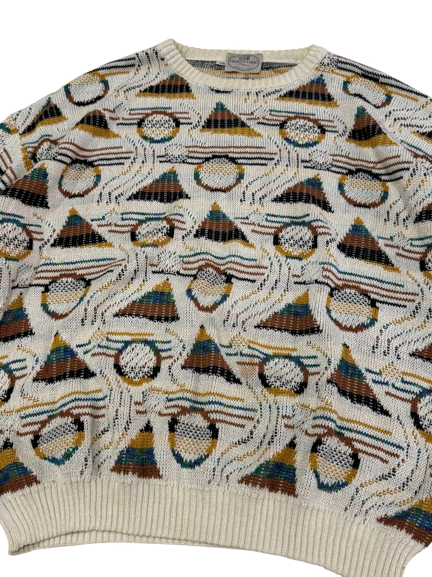 Vintage Pronto Uomo Firenze Geometric Knit Sweater Abstract 90s Made In Italy