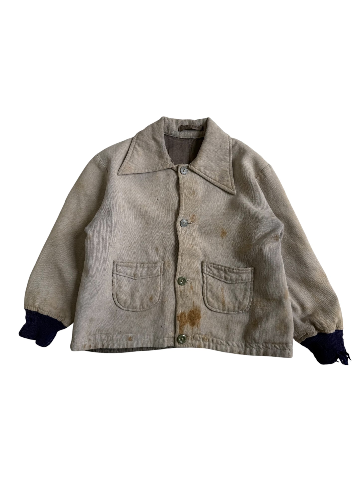 Vintage 1940s–50s European Childrens Herringbone Twill Work Jacket