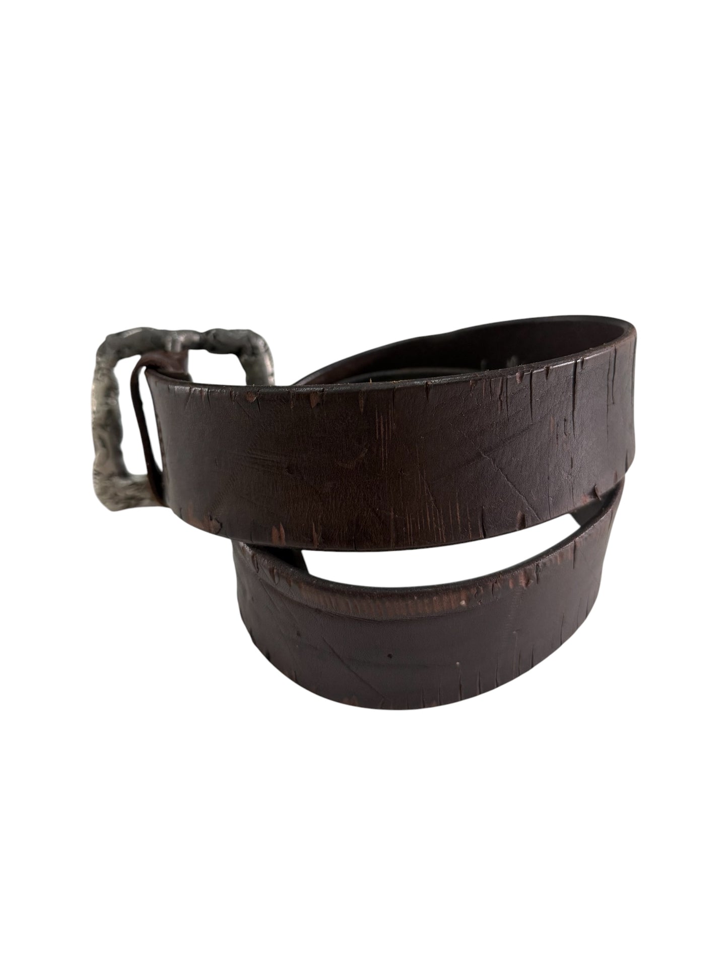 Vintage Steve Norelli Bridle Leather Belt Solid Pewter Buckle Made in England