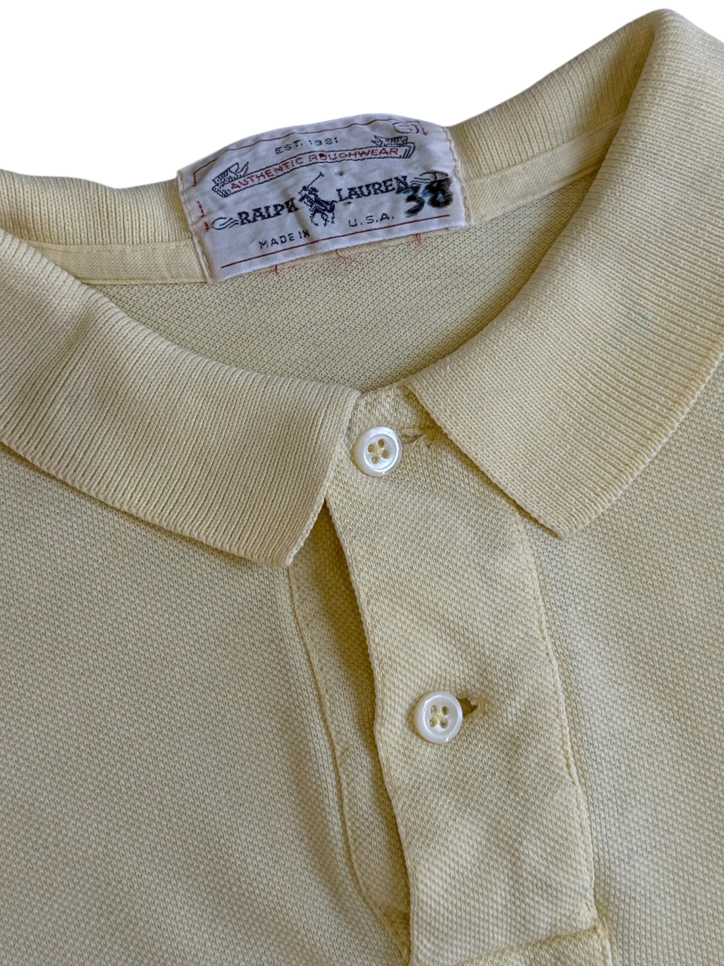 Vintage 80s Ralph Lauren Authentic Roughwear Yellow Polo Shirt Made In Usa