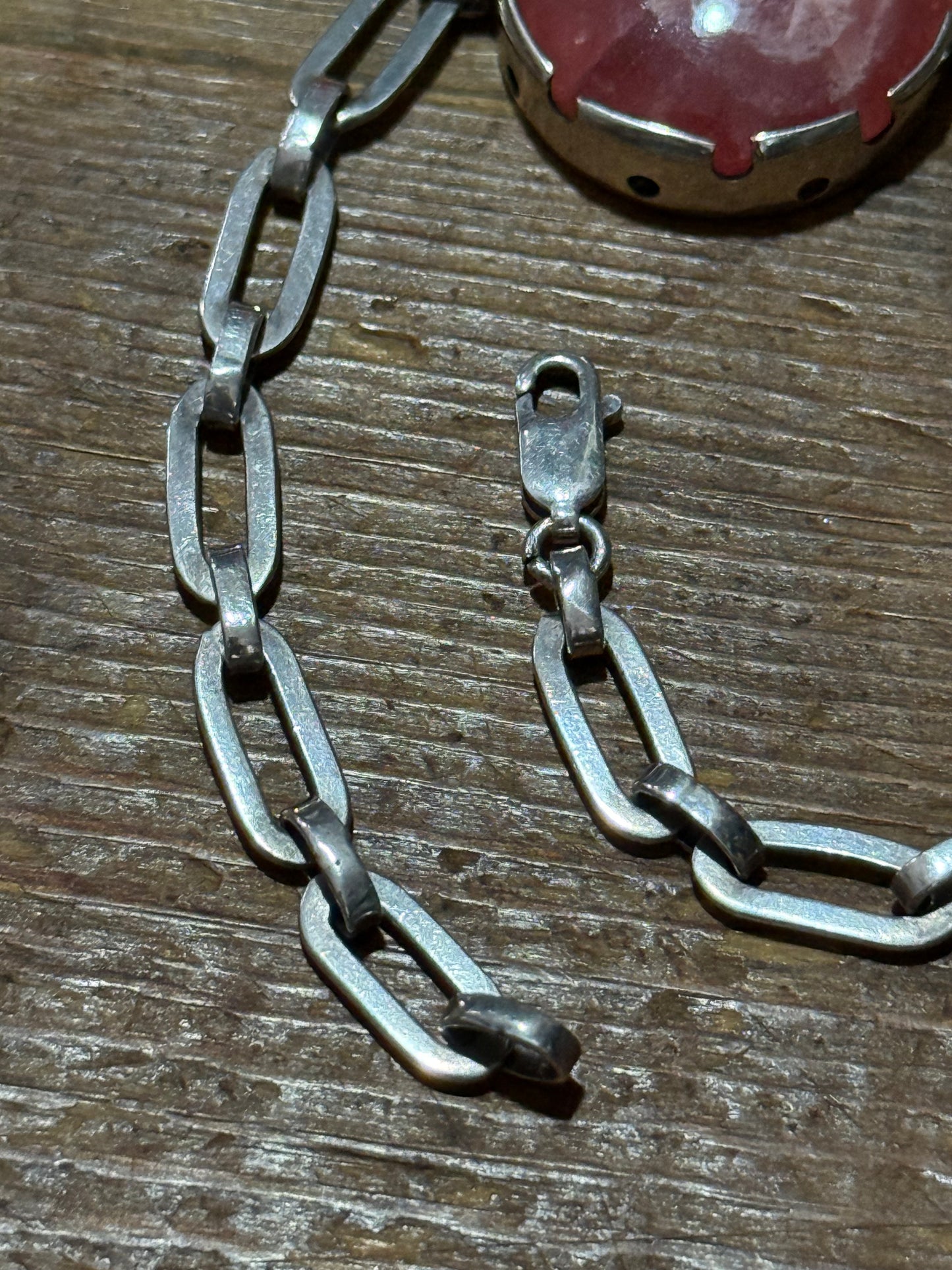 Vintage Red Stone Bracelet Sterling Silver Chain Link