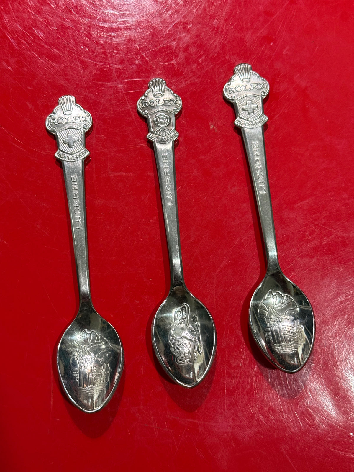 Vintage Rolex Bucherer Lucerne Switzerland Souvenir Spoon Lot of 3