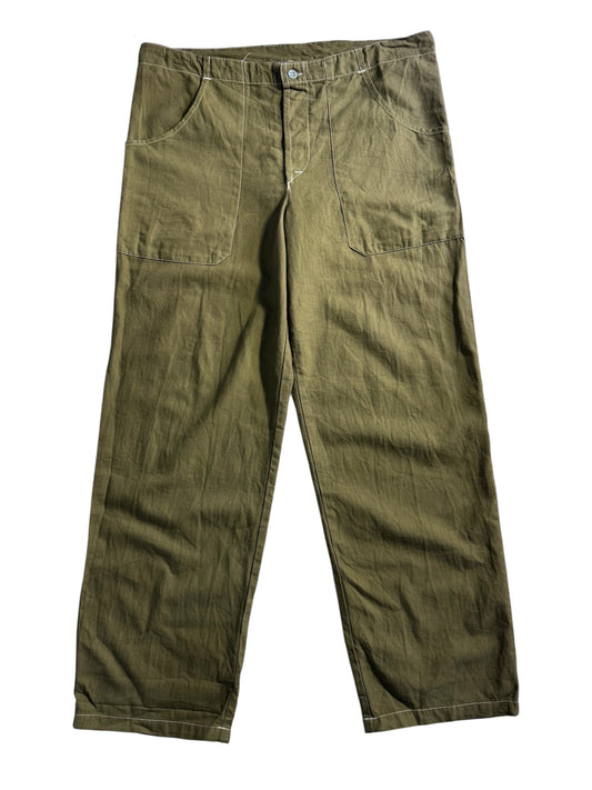 Vintage 1996 Czech HBT Workwear Pants Olive Military Utility Praha