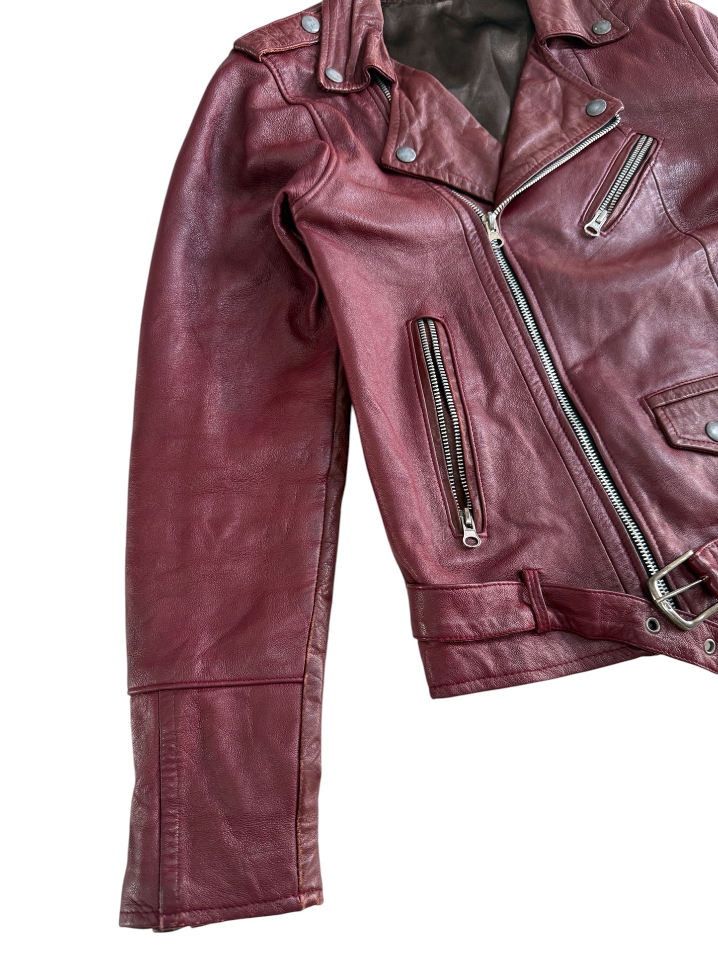 Vintage Burgundy Leather Biker Jacket Women’s Motorcycle Jacket