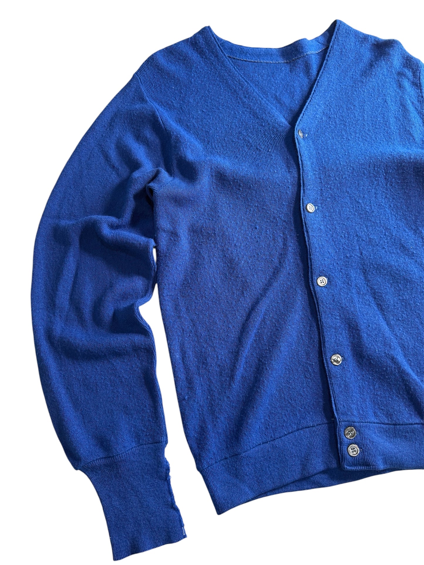 Vintage 1960s–70s Orlon Acrylic Knit Blue Cardigan Made In Usa