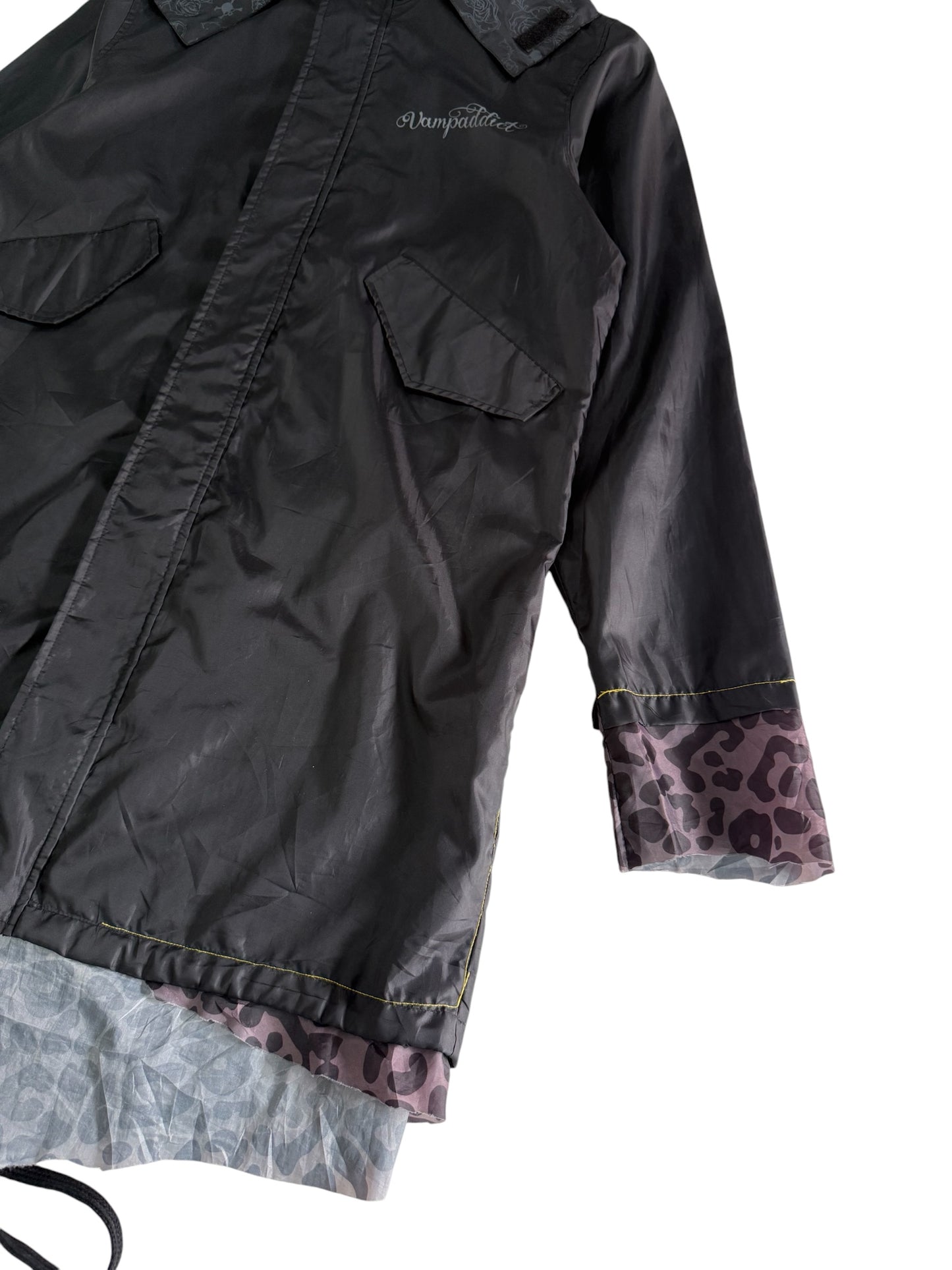 Vampaddict Gothic Hooded Rain Parka Jacket Rock N Roll Skull Graphic