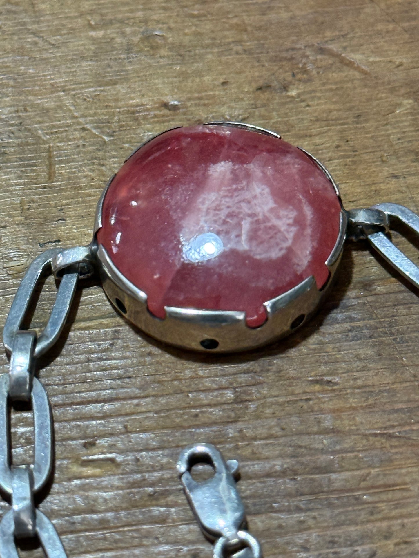 Vintage Red Stone Bracelet Sterling Silver Chain Link