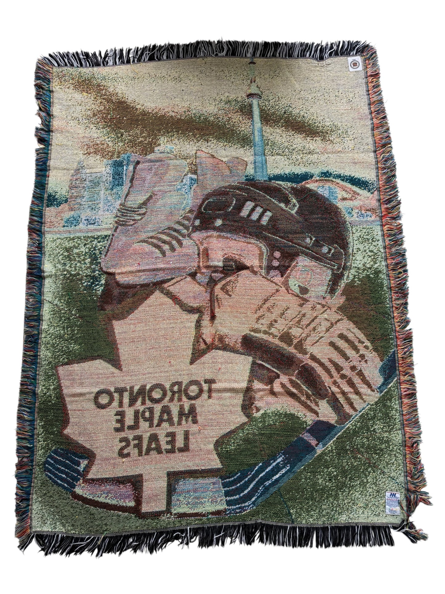 Vintage Toronto Maple Leafs NHL Woven Tapestry Throw Blanket Made in USA