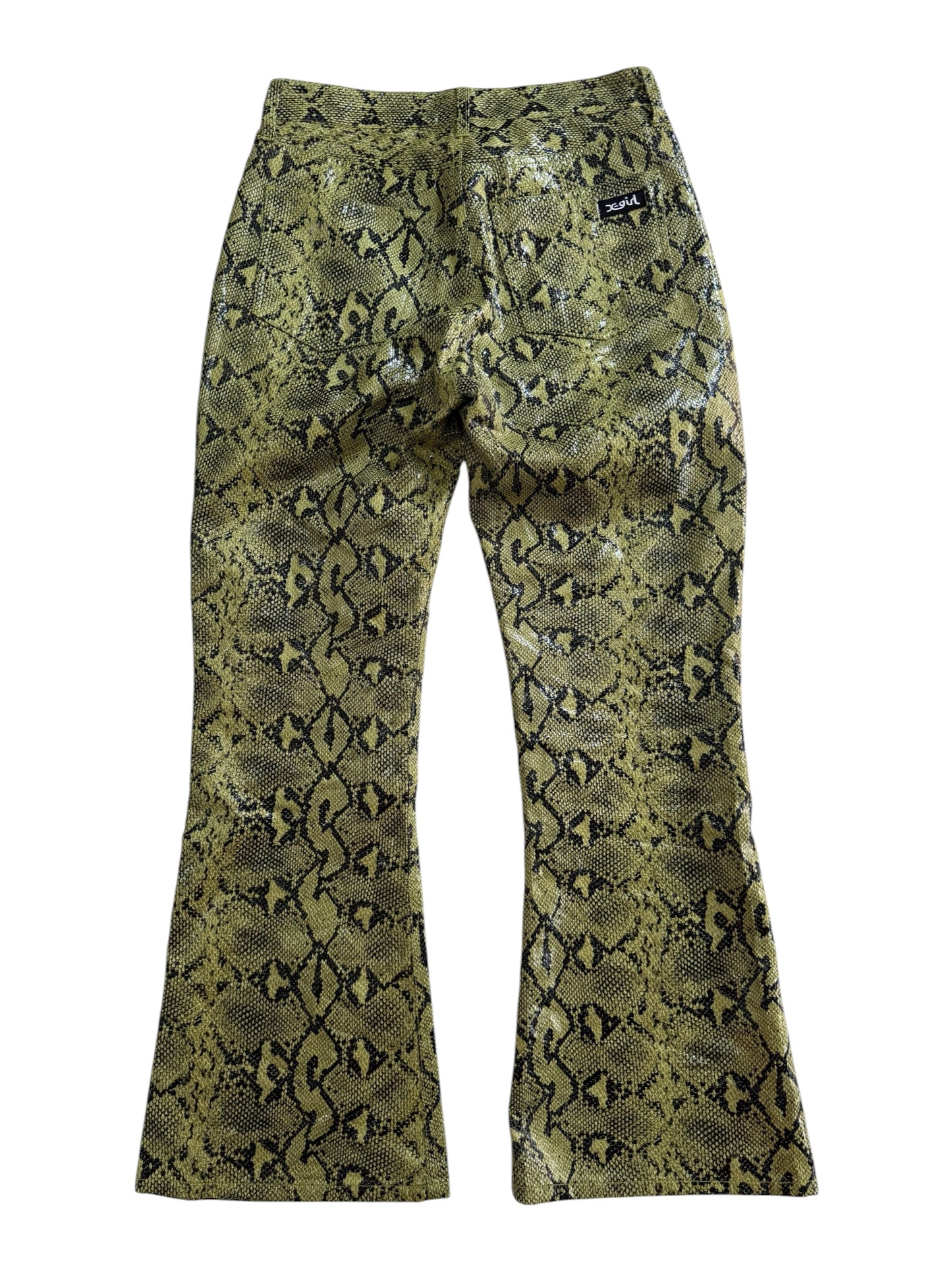 X-girl Textured Faux Snake Skin Flare Pants Y2K Japan