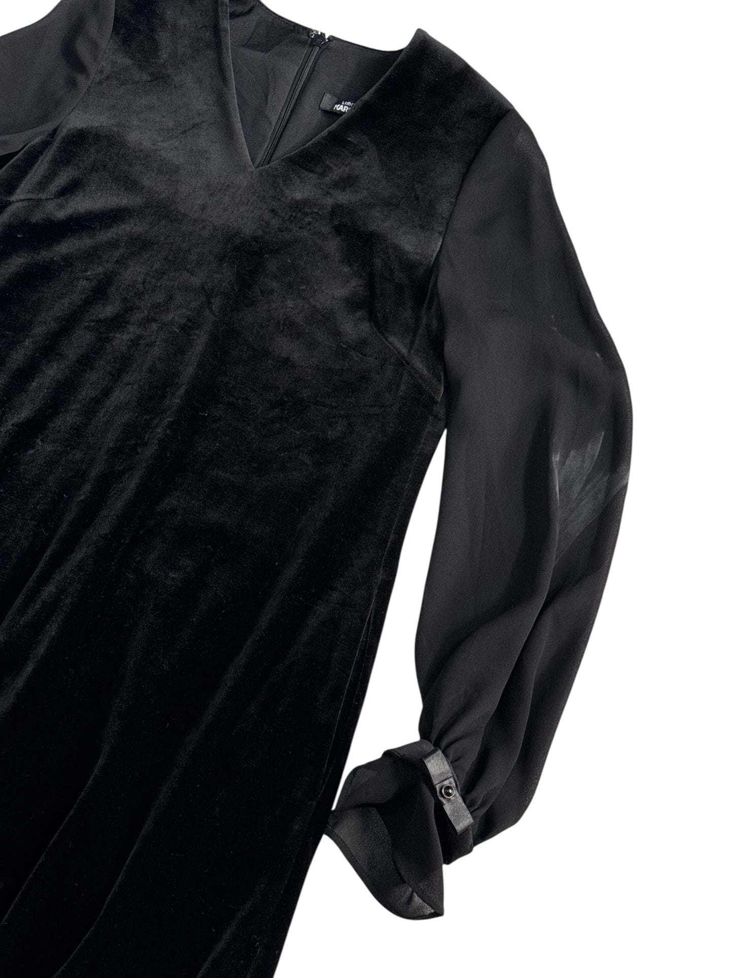 Karl Lagerfeld Limited Edition Black Velvet Dress Sheer Sleeve Minimal A Line