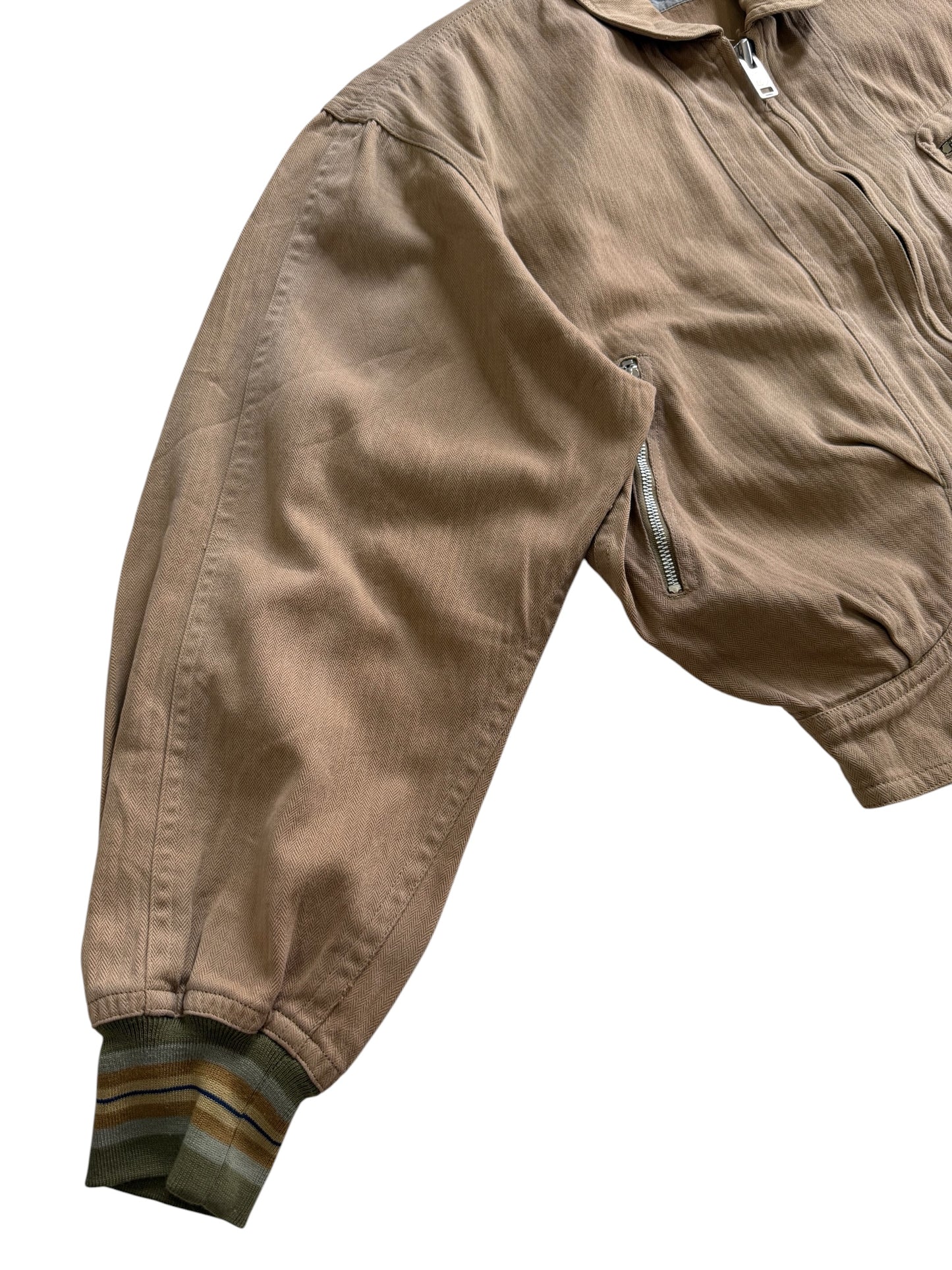 Vintage 180s-90s Lets Bandit Melrose Herringbone Motorcycle Jacket Tan Brown