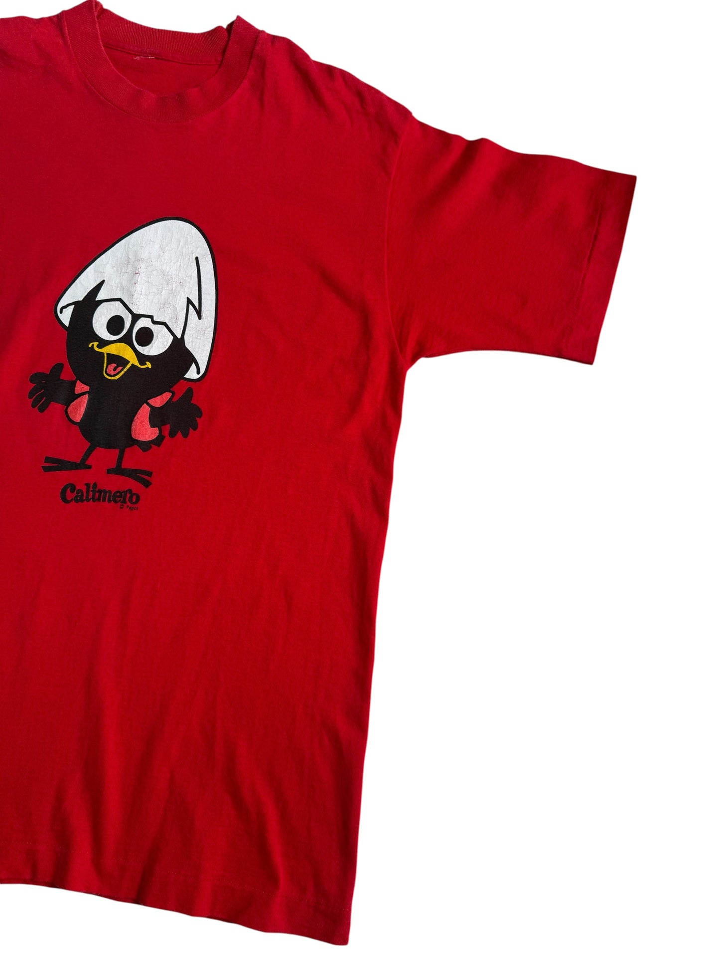 Vintage Calimero Pagot Red Tshirt Cartoon Character Graphic